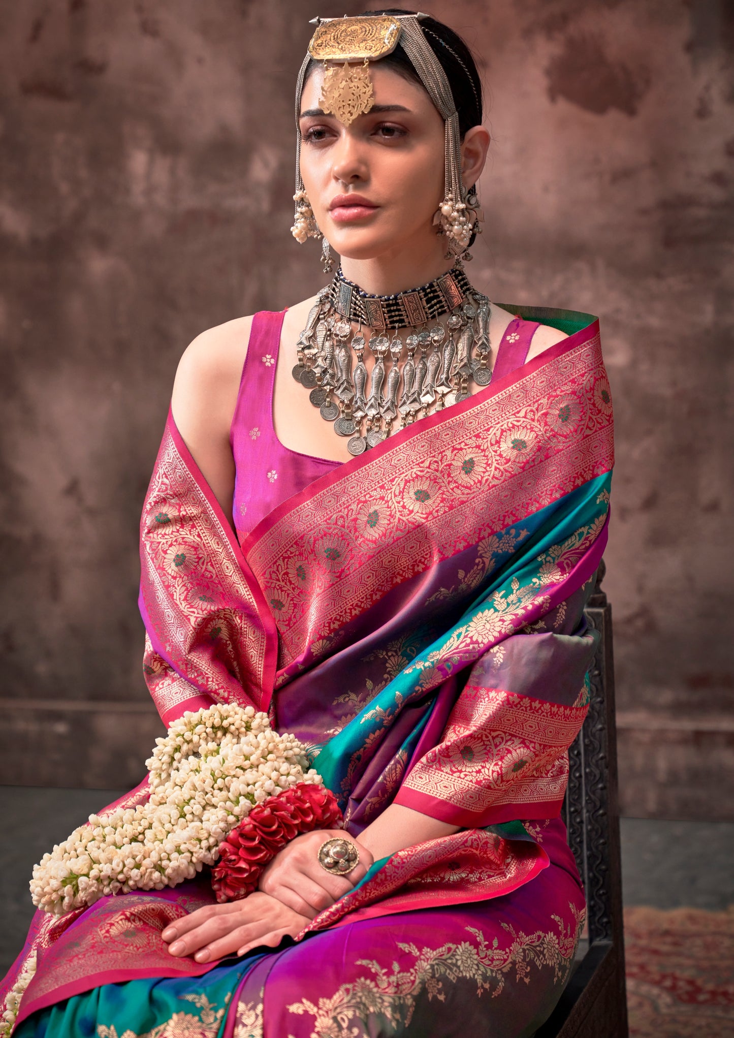Multi Color Banarasi Silk Readymade/Easy Saree - Panaash Saree
