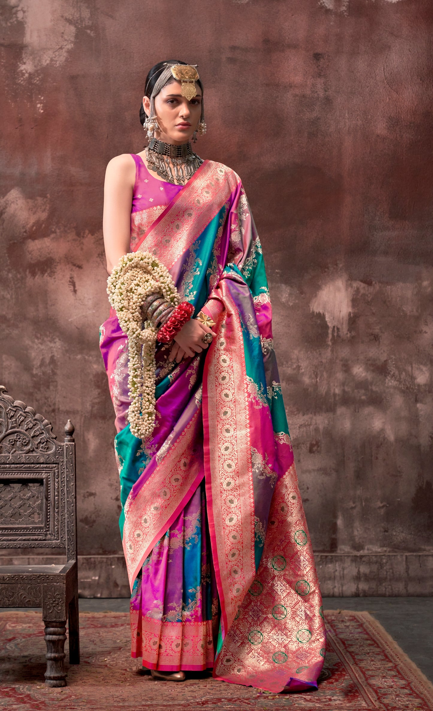 Multi Color Banarasi Silk Readymade/Easy Saree - Panaash Saree
