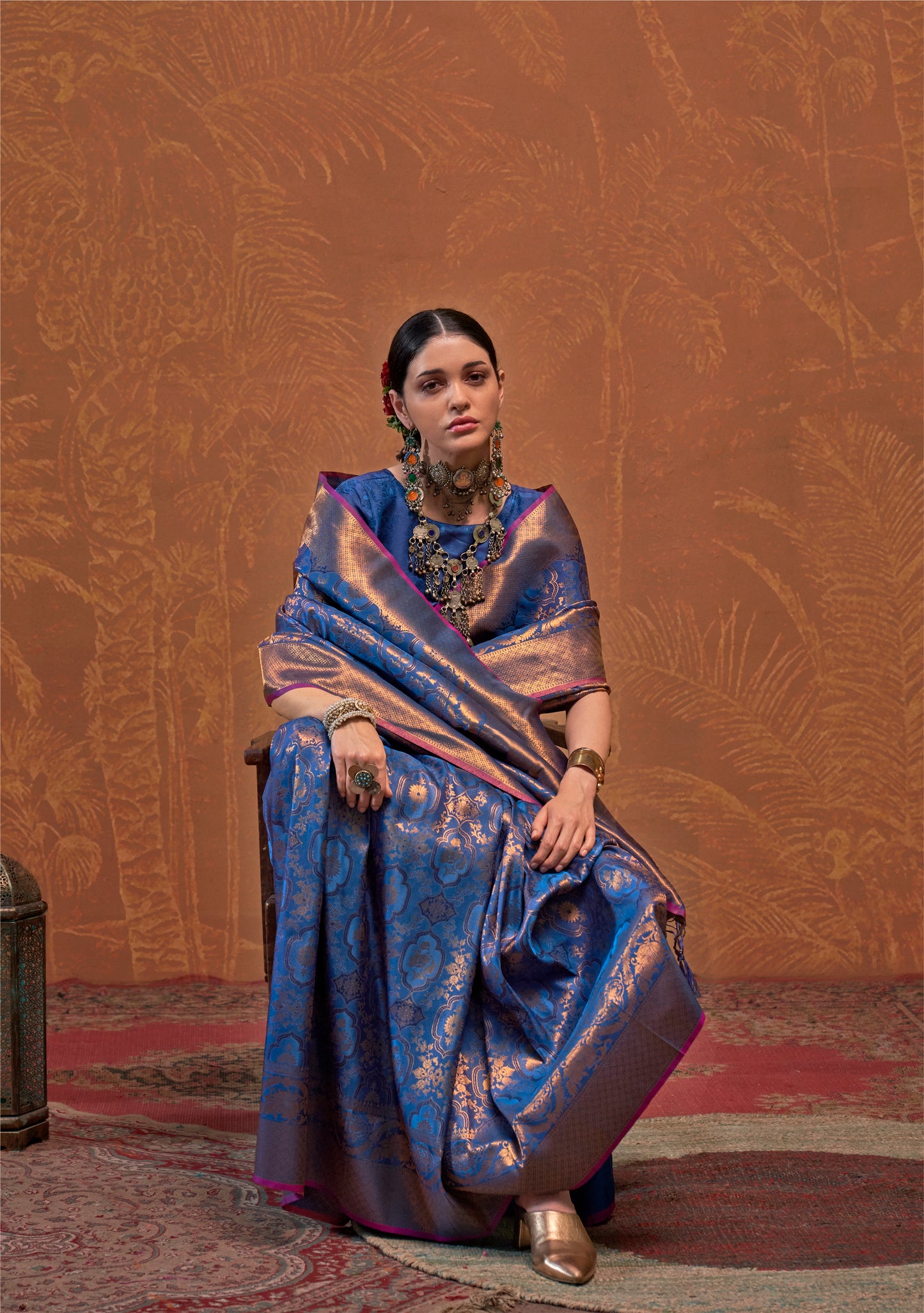 Blue Kanjivaram Silk Readymade/Easy Saree - Panaash Saree