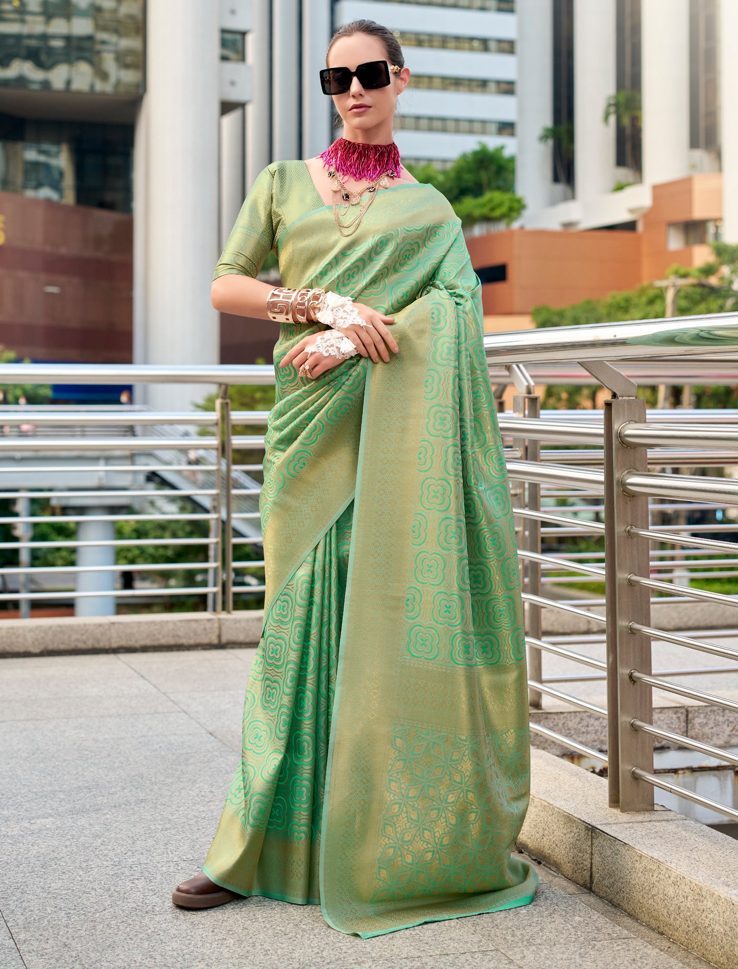 Green Kanjivaram Silk Readymade/Easy Saree