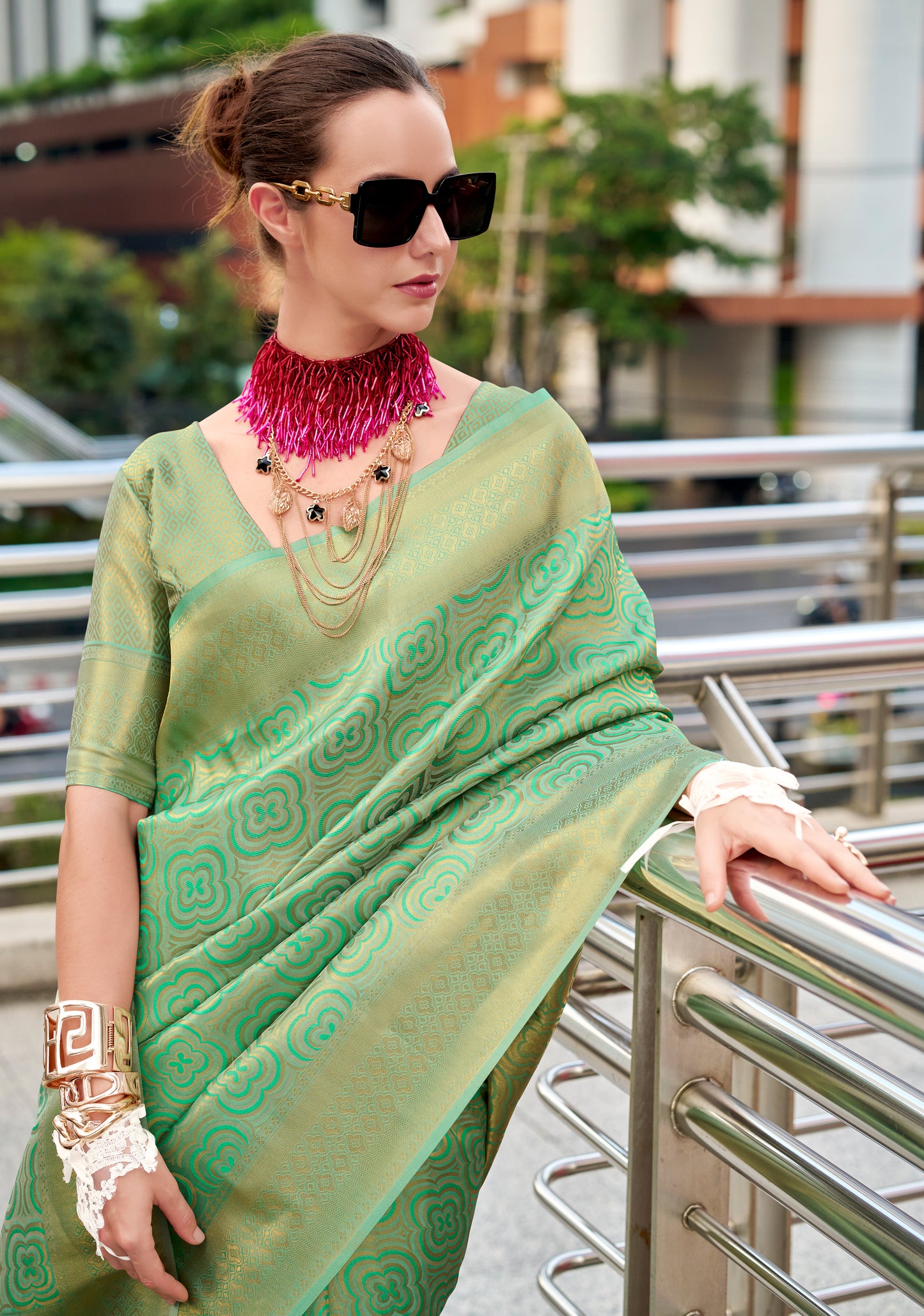 Green Kanjivaram Silk Readymade/Easy Saree