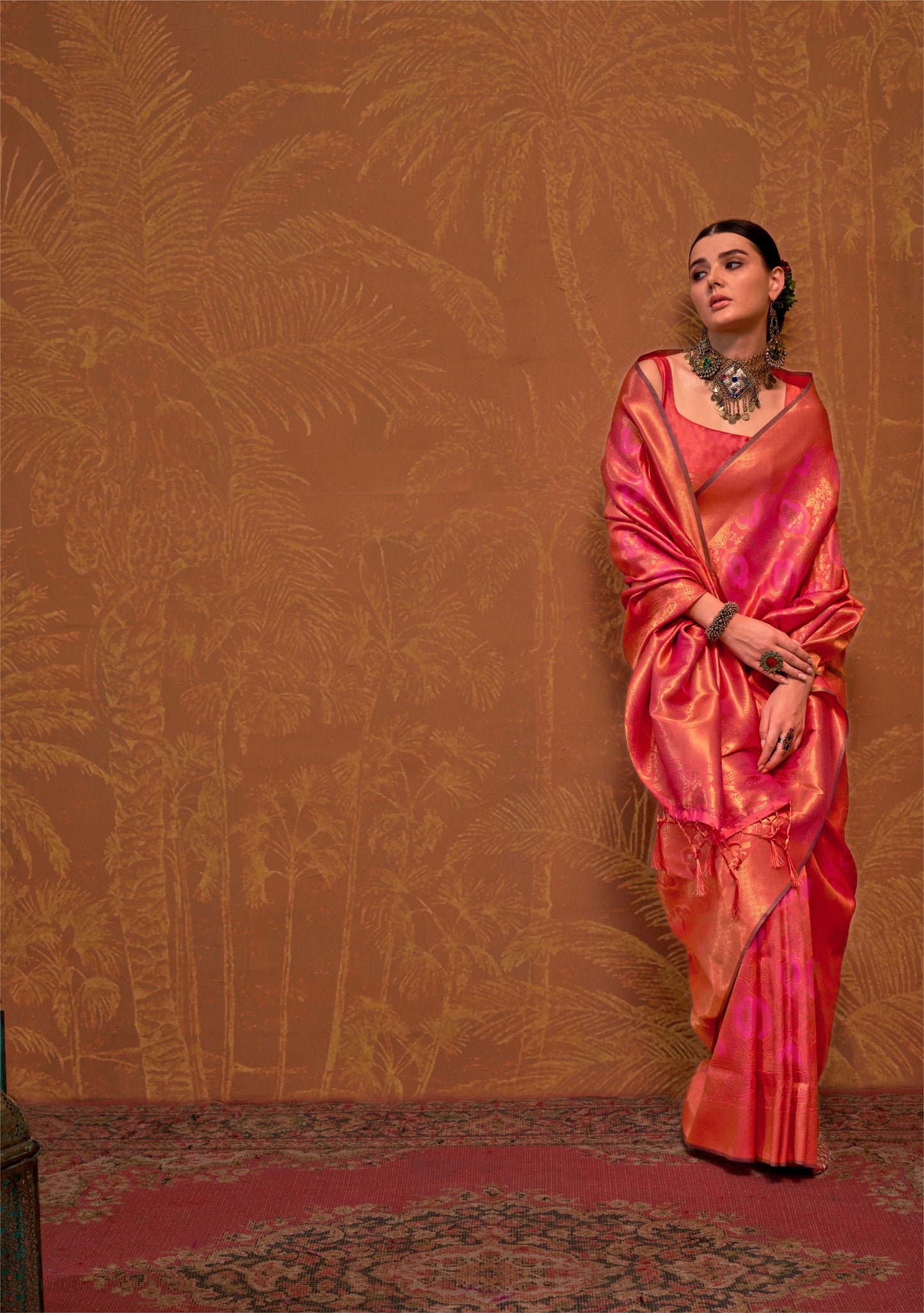 Peach Kanjivaram Silk Readymade/Easy Saree - Panaash Saree