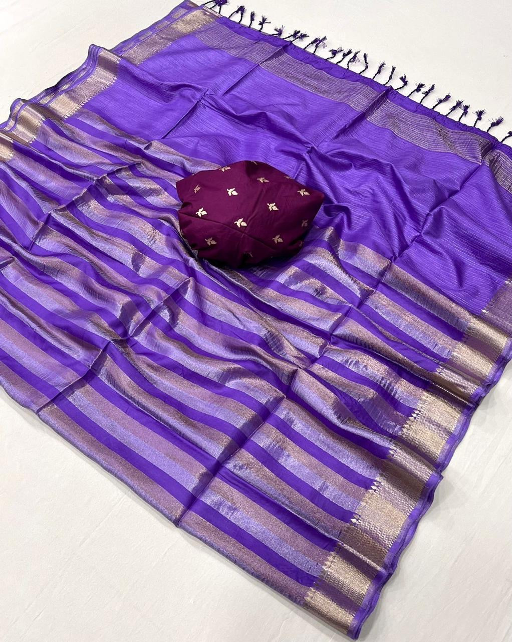 Purple Banarasi Silk Readymade/Easy Saree