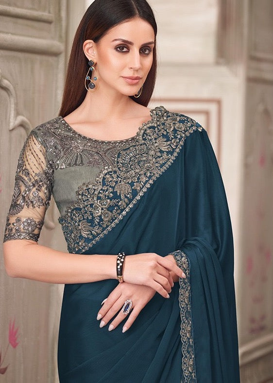 Dark Green Cocktail Readymade Saree