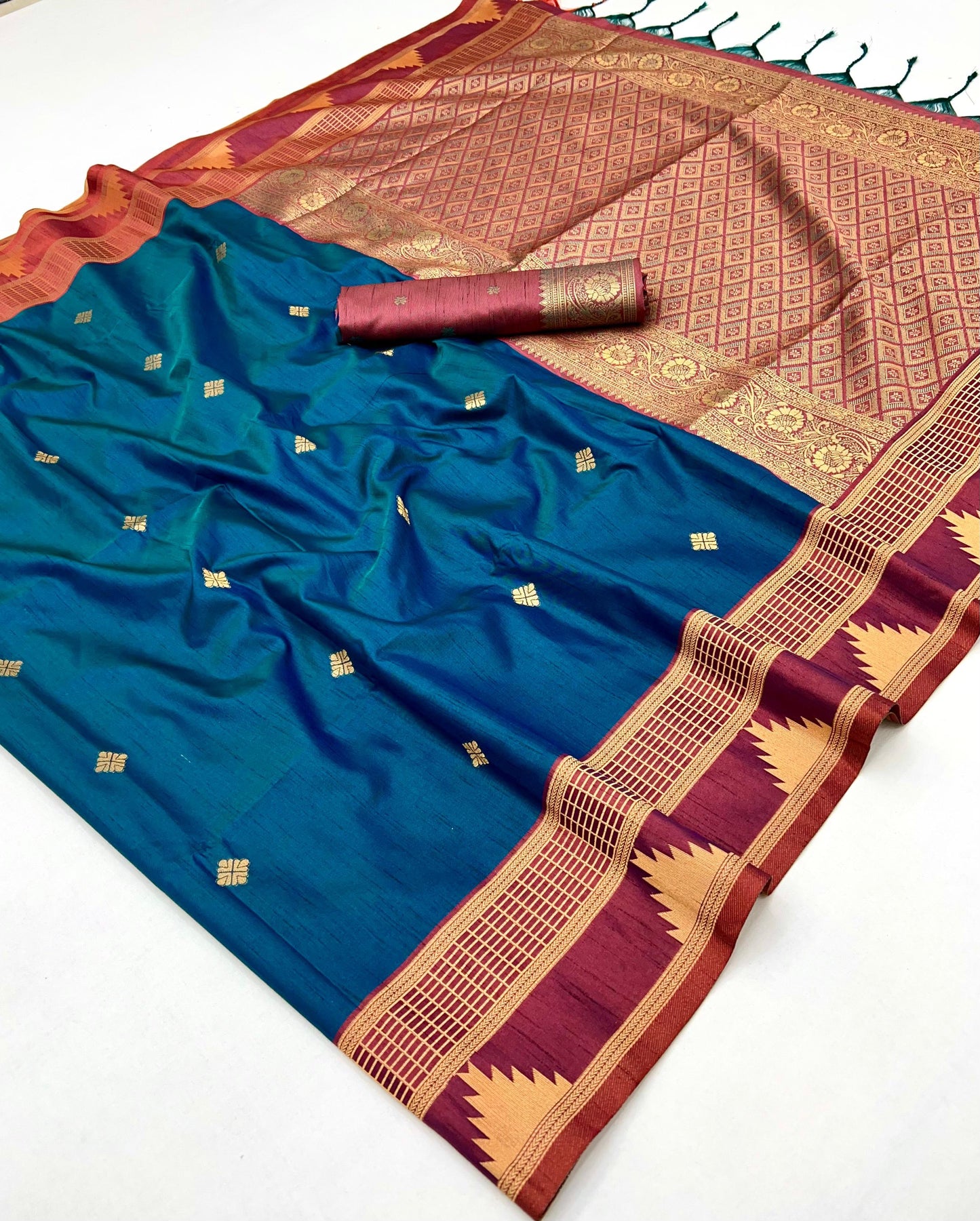 Blue Color Tussar Silk Readymade/Easy Saree