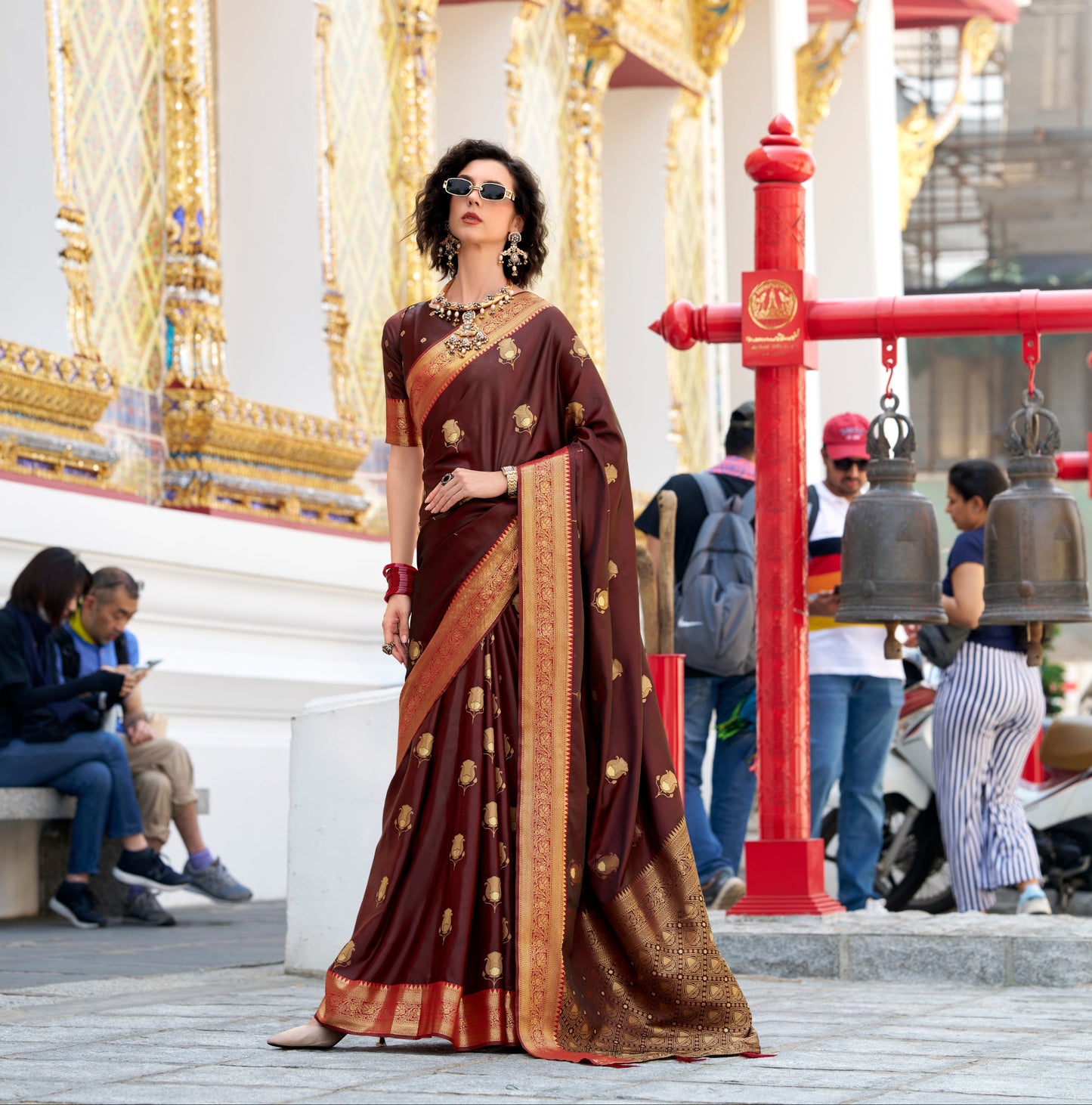 Maroon Color Satin Silk Readymade/Easy Saree