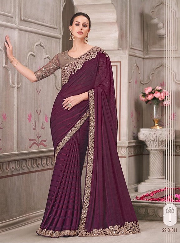 Maroon Color Cocktail Readymade Saree