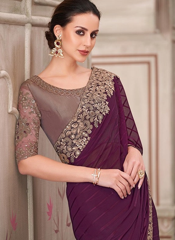 Maroon Color Cocktail Readymade Saree