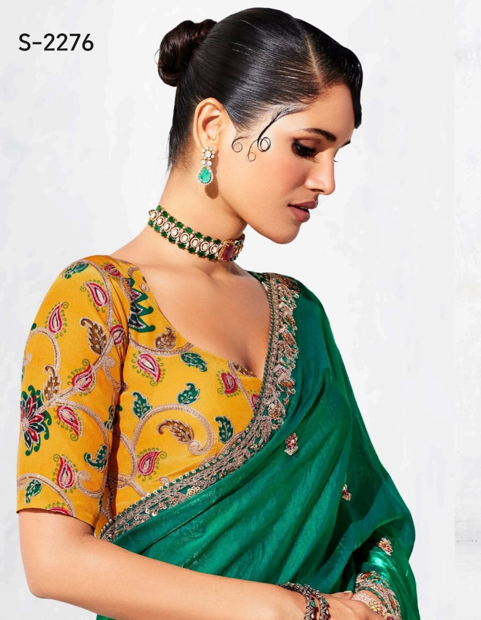 Green Tissue Silk Readymade/Easy Saree