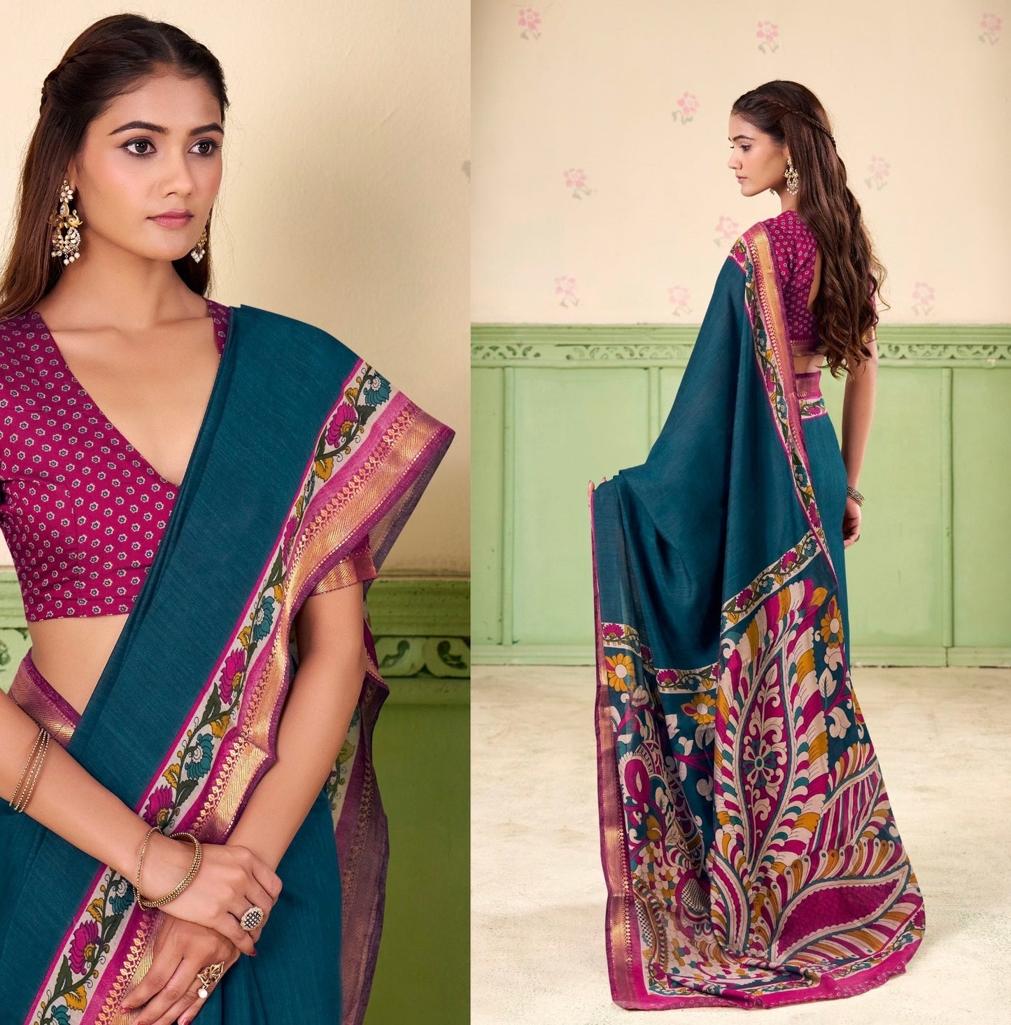 Plain Turquoise Mul Cotton Easy/Readymade Saree
