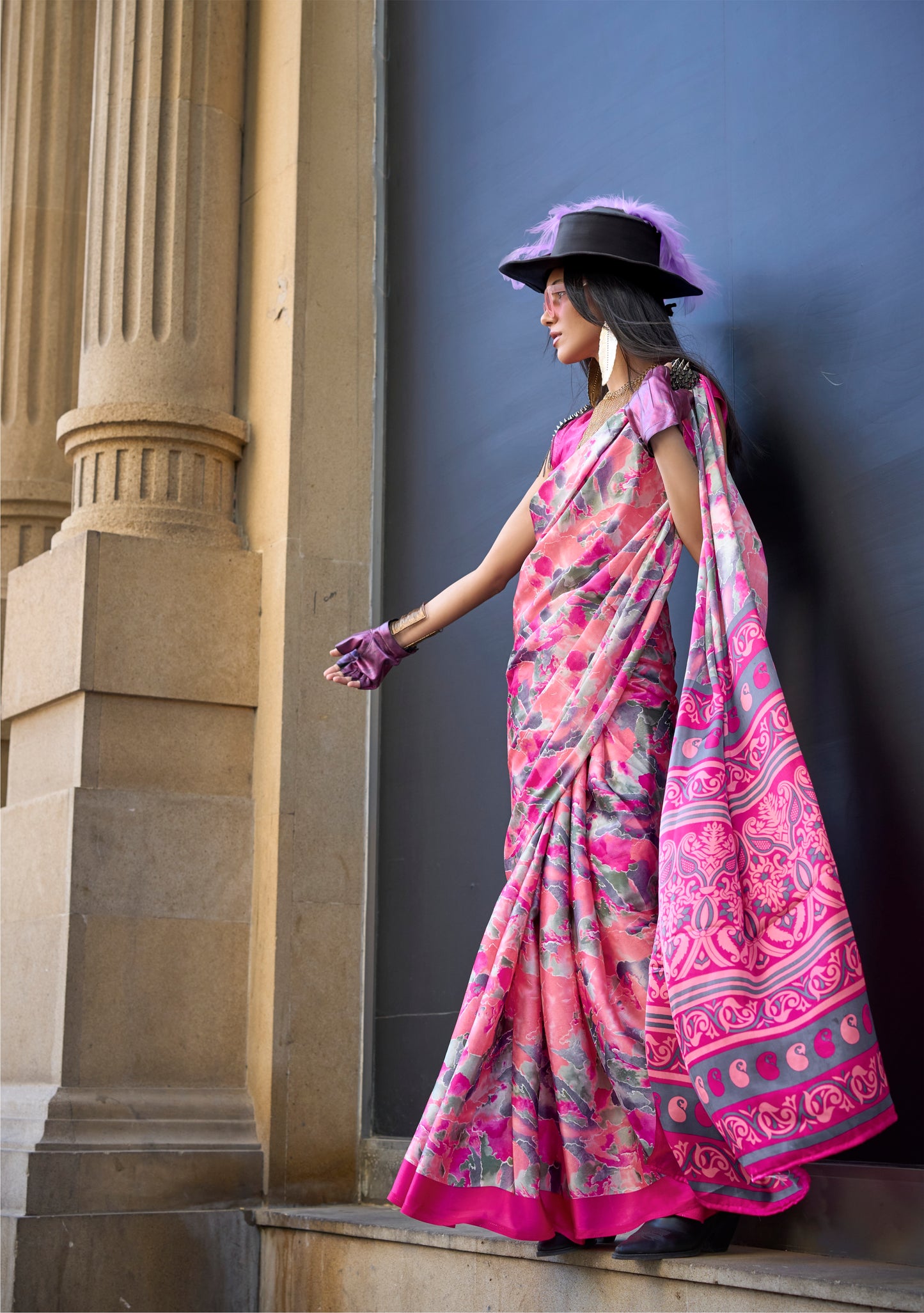 Pink Crepe Silk Casual Readymade/Easy Saree