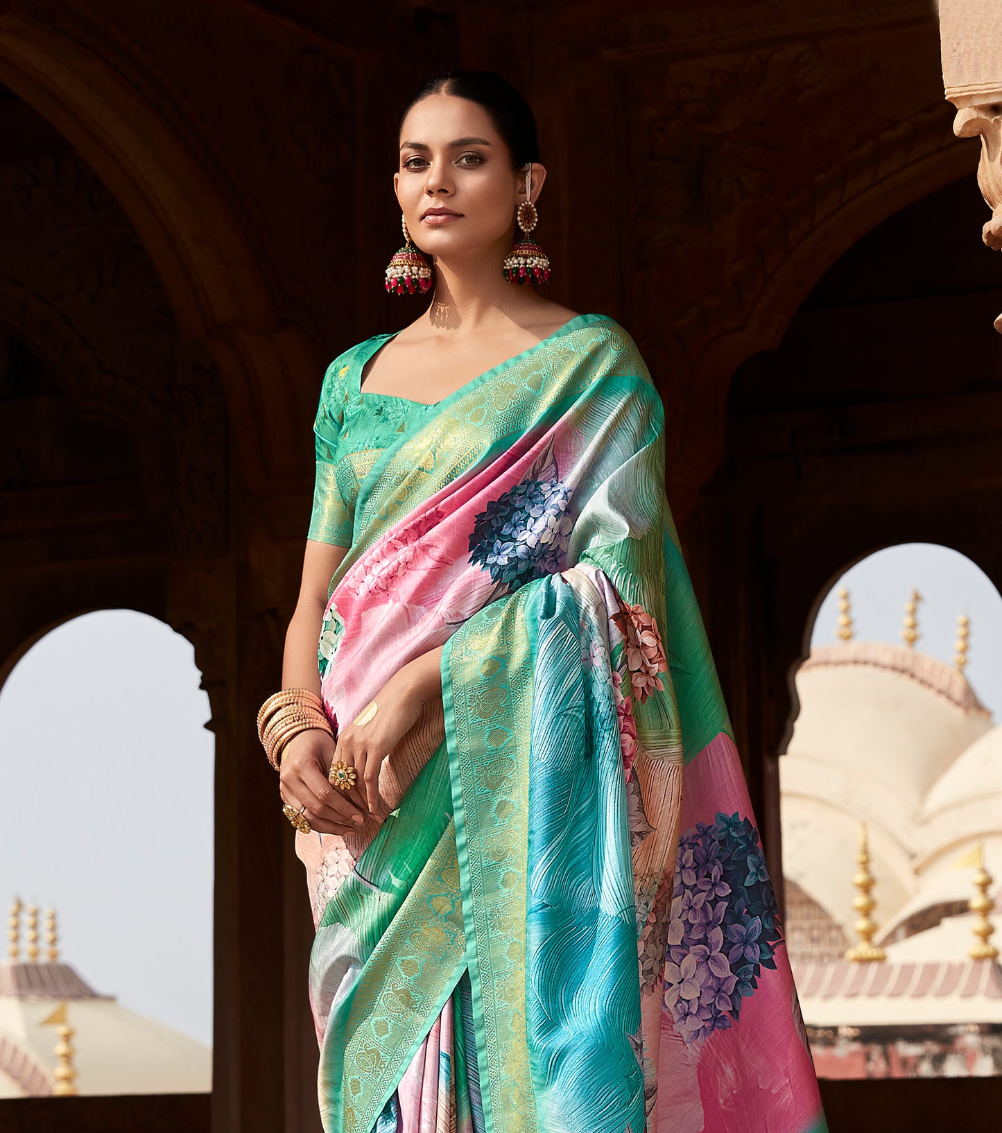 Multicolor Printed Soft Silk Readymade/Easy Saree