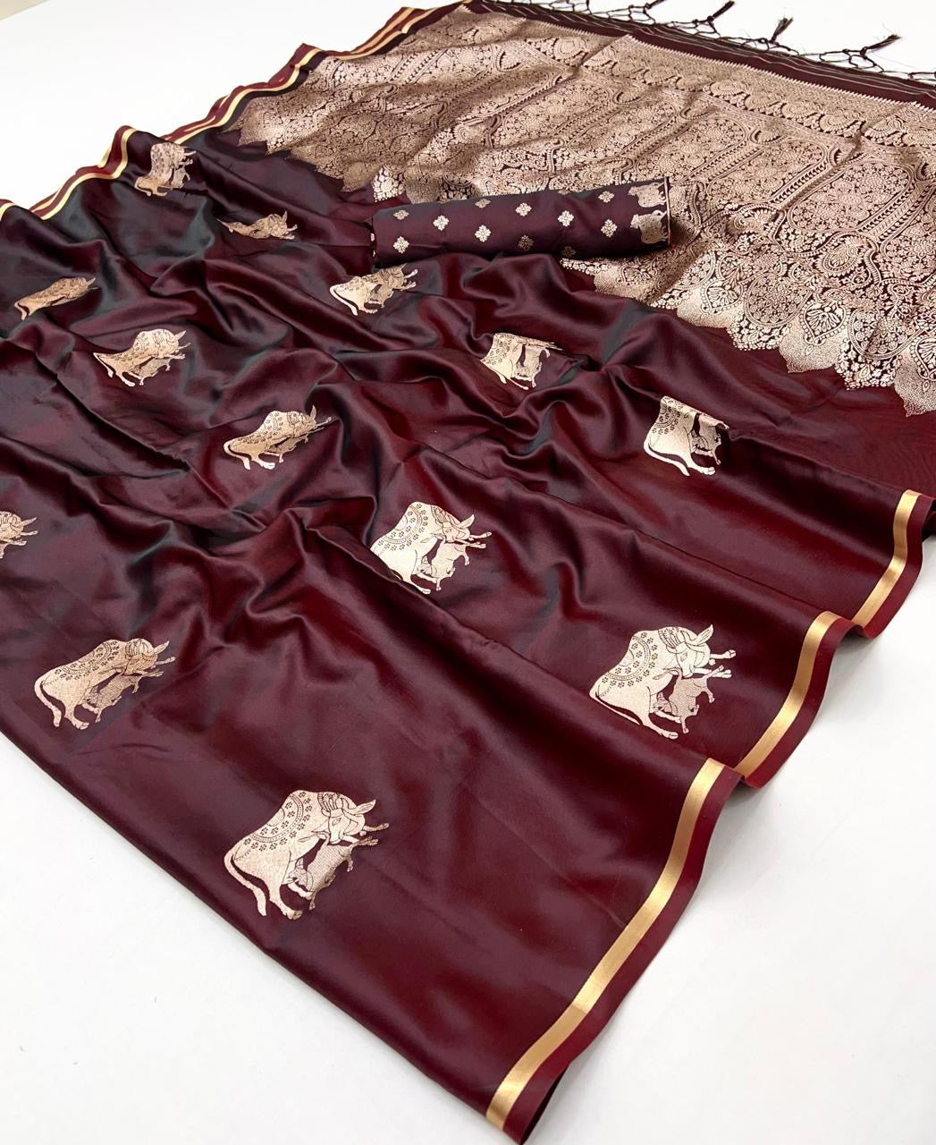 Dark Wine Satin Silk Readymade/Easy Saree - Panaash Saree