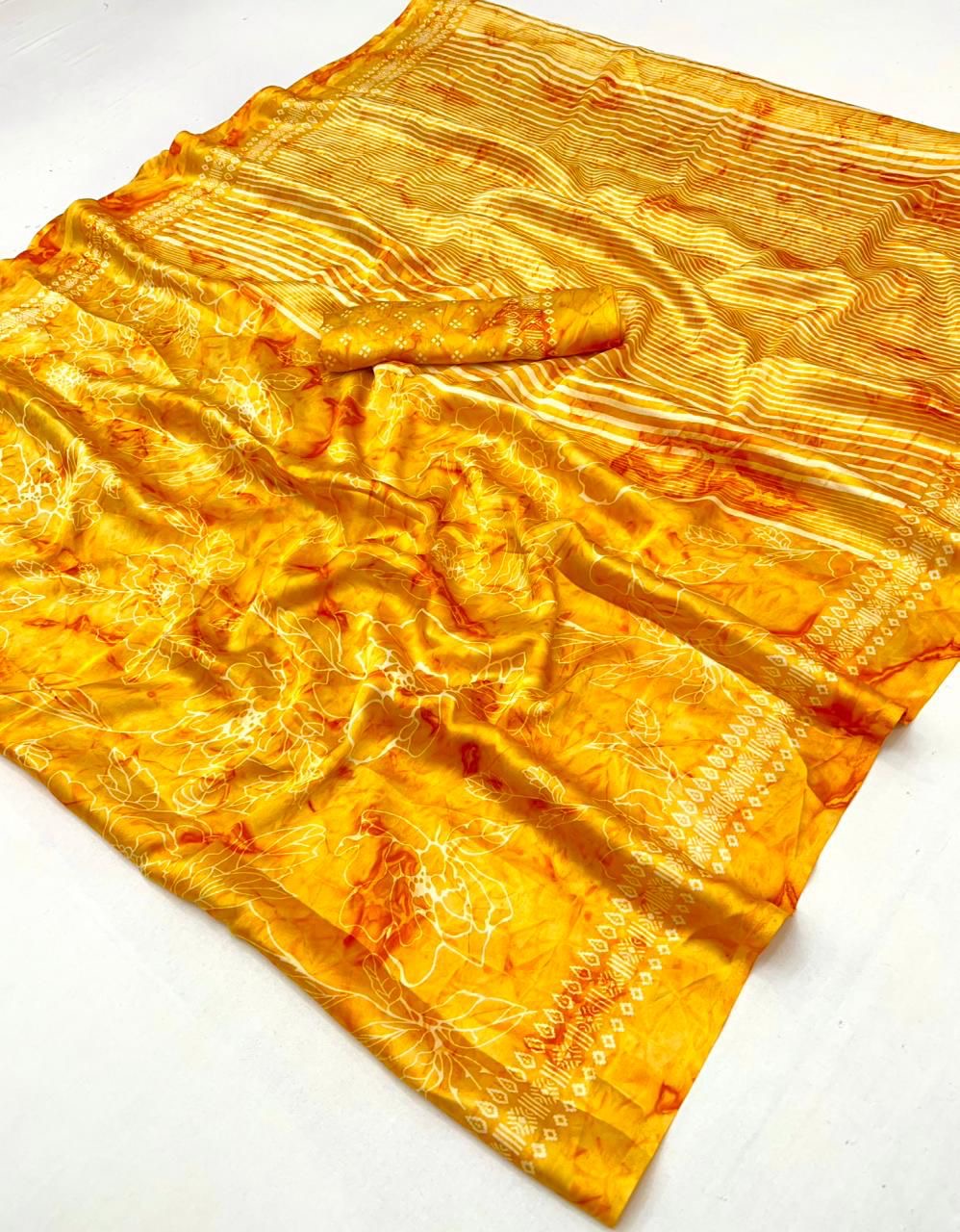 Mustard Yellow Crepe Silk Ready To Wear/Easy Saree