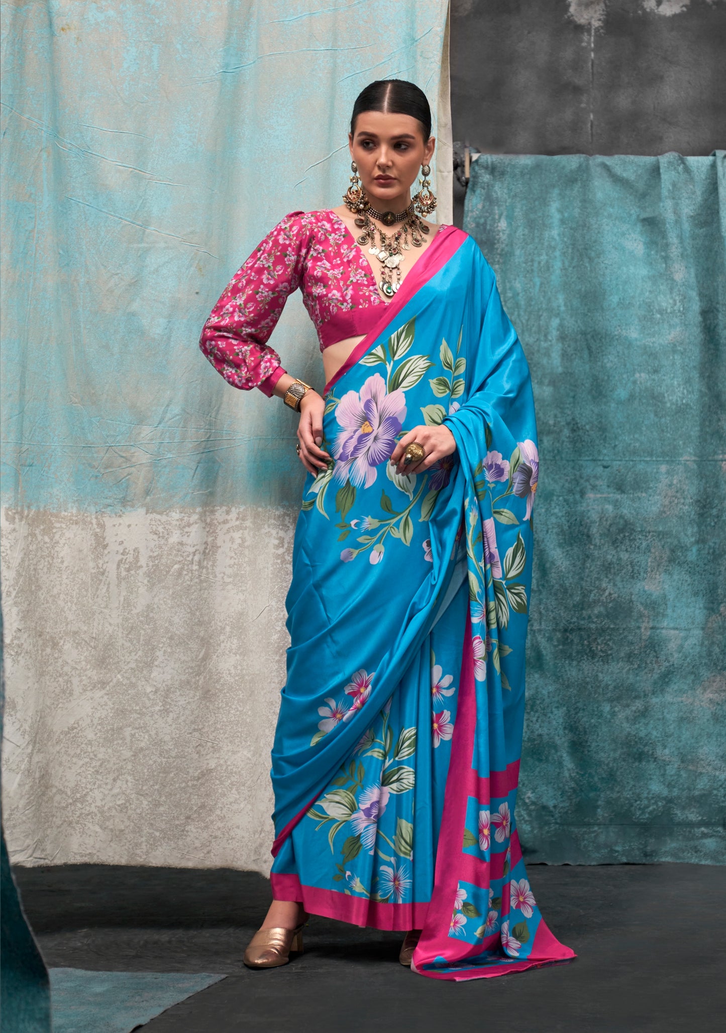 Plus Size Multicolor Crepe Silk Readymade Saree - Panaash Saree
