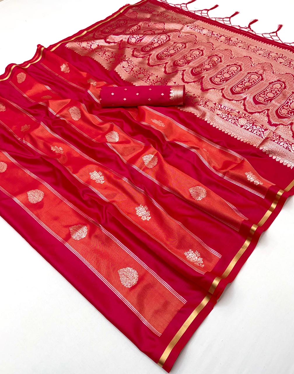 Red Satin Silk Ready to wear/Easy Saree - Panaash Saree