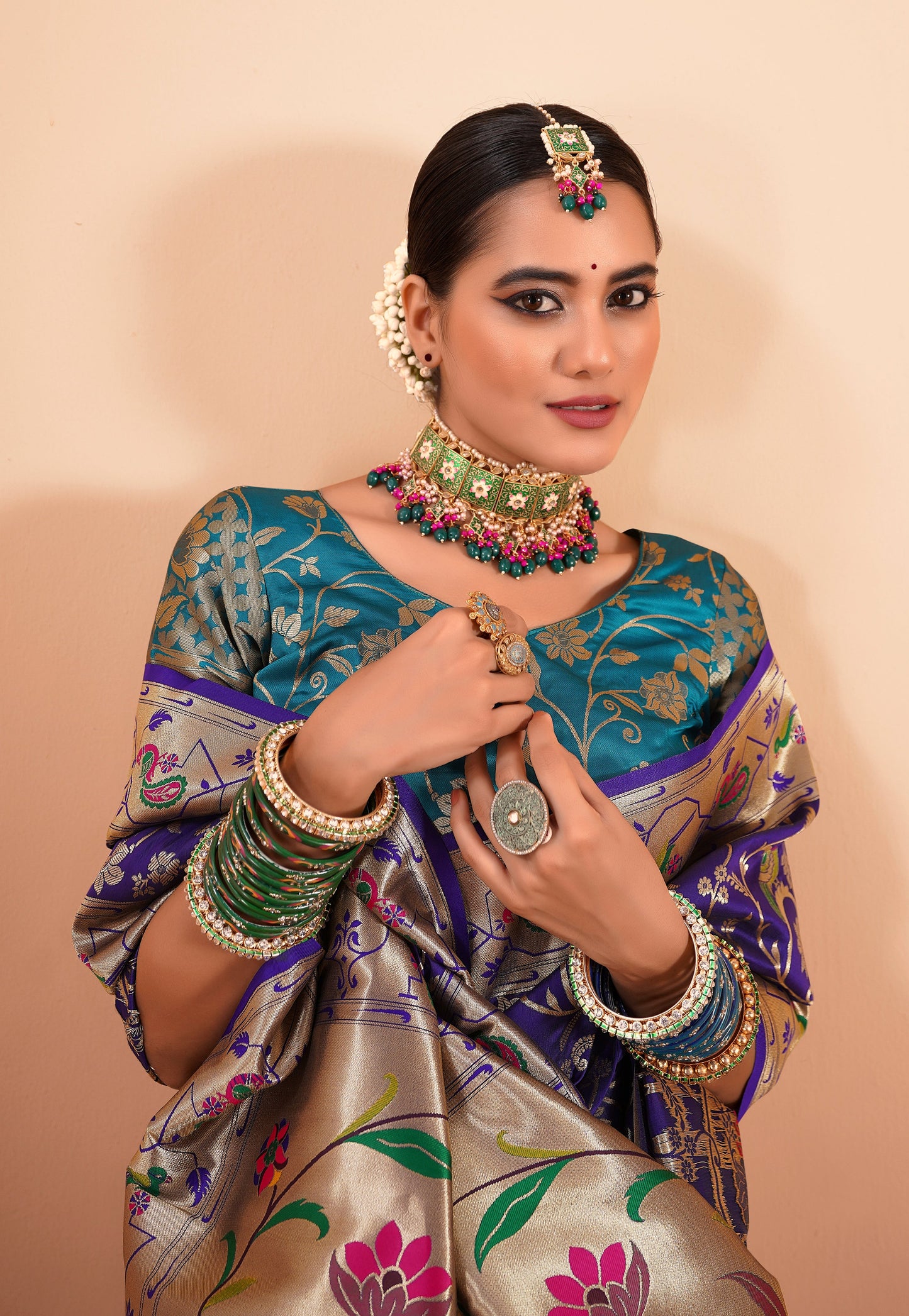 Blue Paithani Silk Readymade/Easy Saree