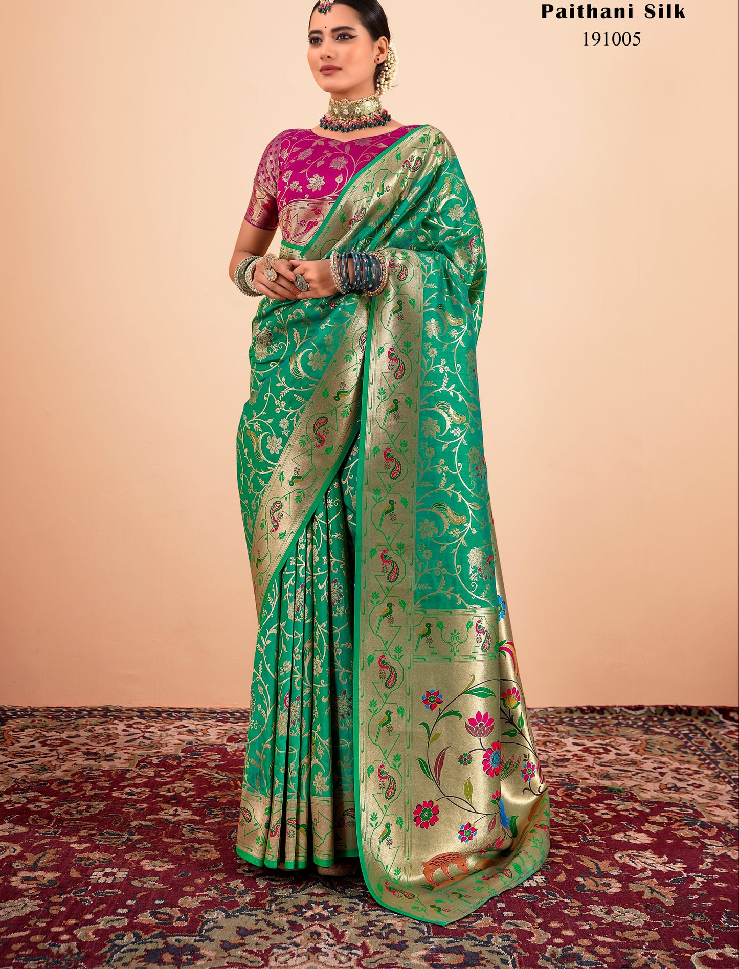 Green Paithani Silk Readymade/Easy Saree