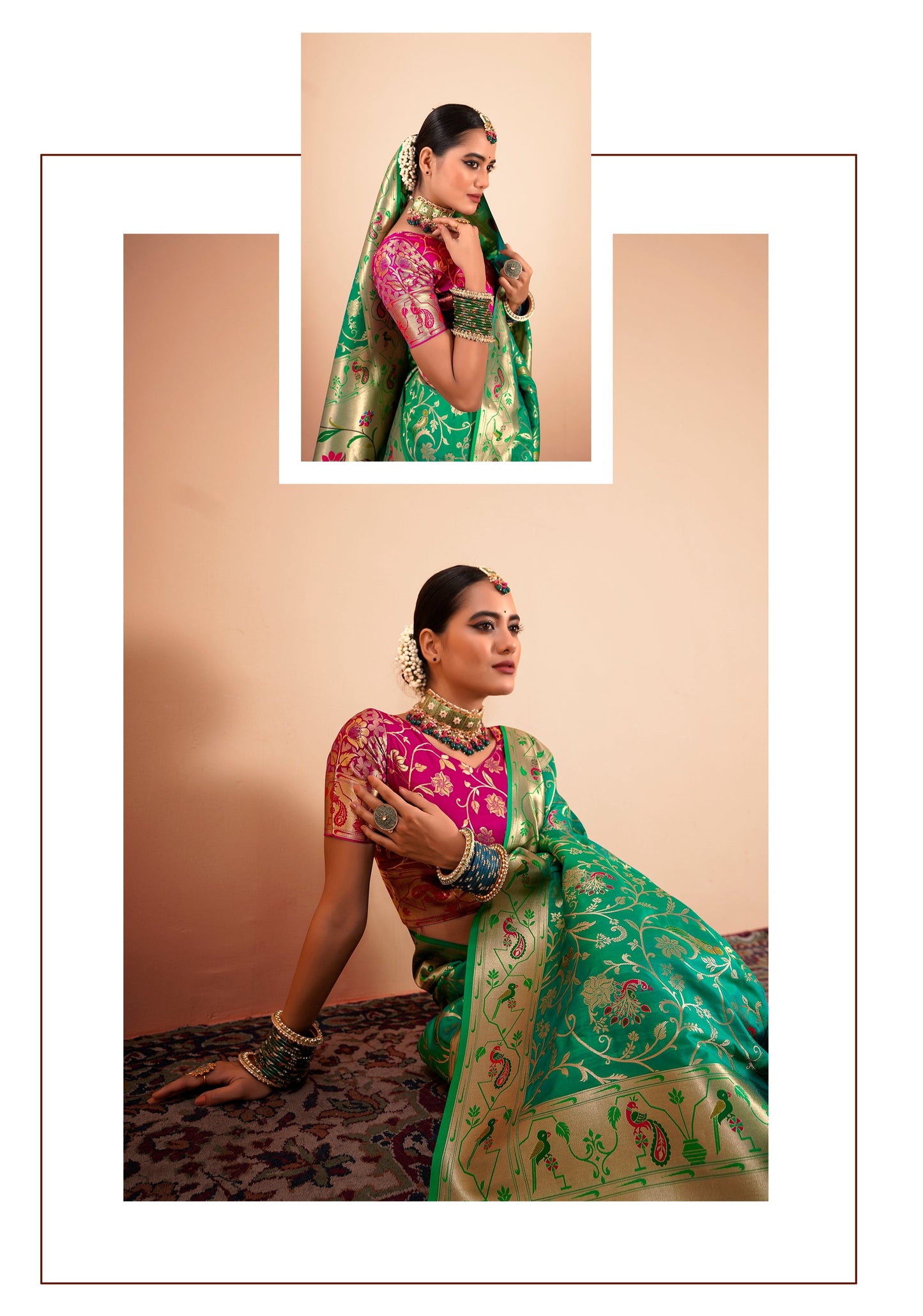 Green Paithani Silk Readymade/Easy Saree