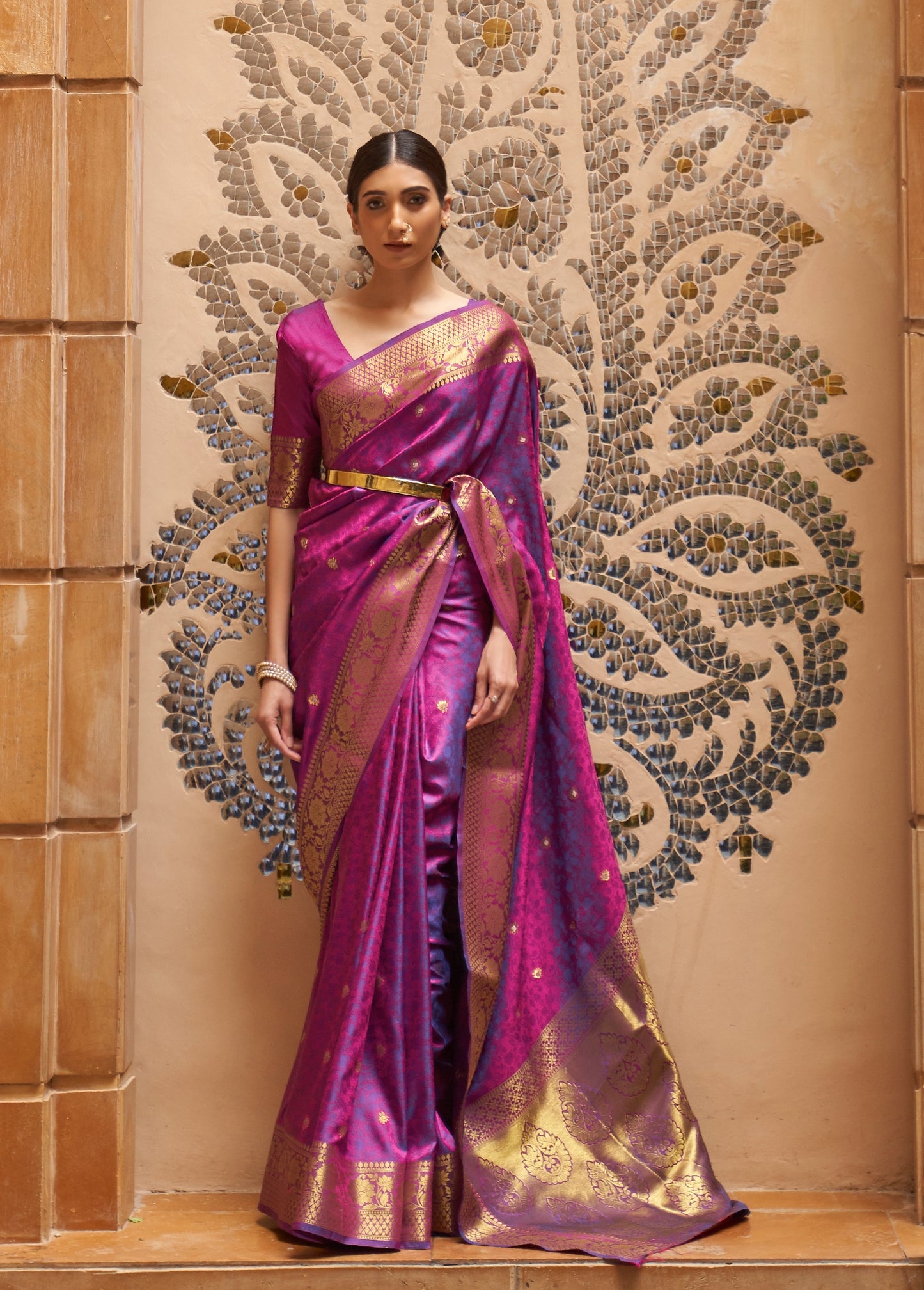 Purple Kanjivaram Silk Readymade/Easy Saree - Panaash Saree