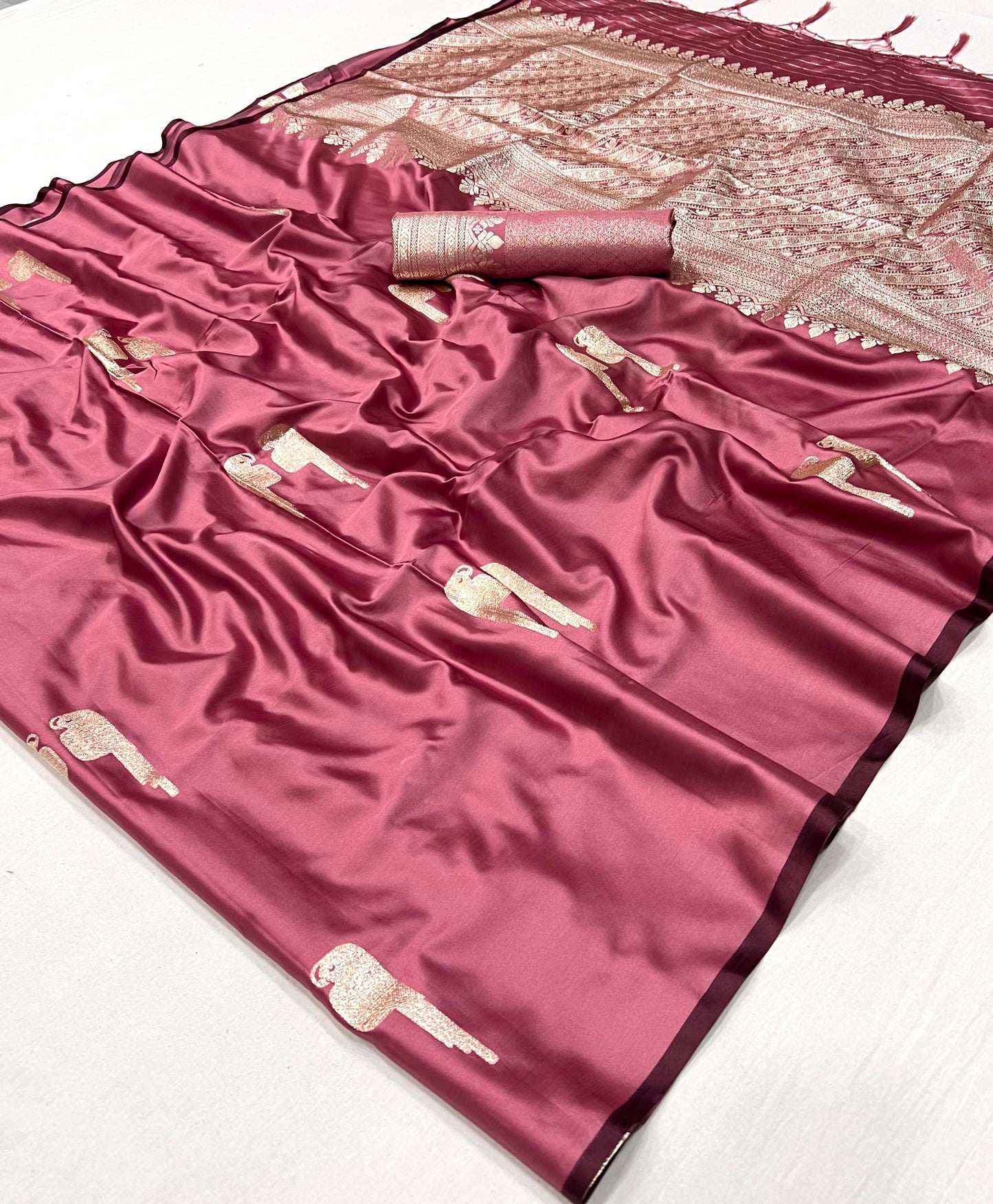Mauve Pink Satin Silk Readymade/Easy Saree