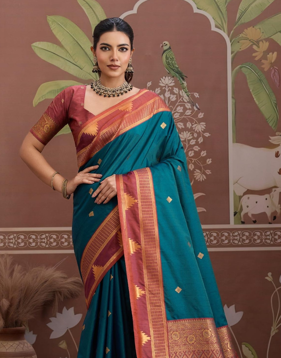 Blue Color Tussar Silk Readymade/Easy Saree