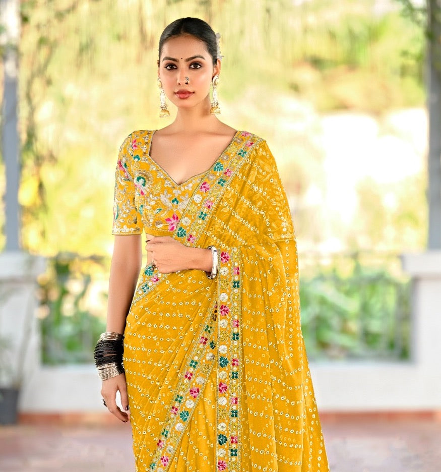 Yellow Georgette Readymade/Easy Saree