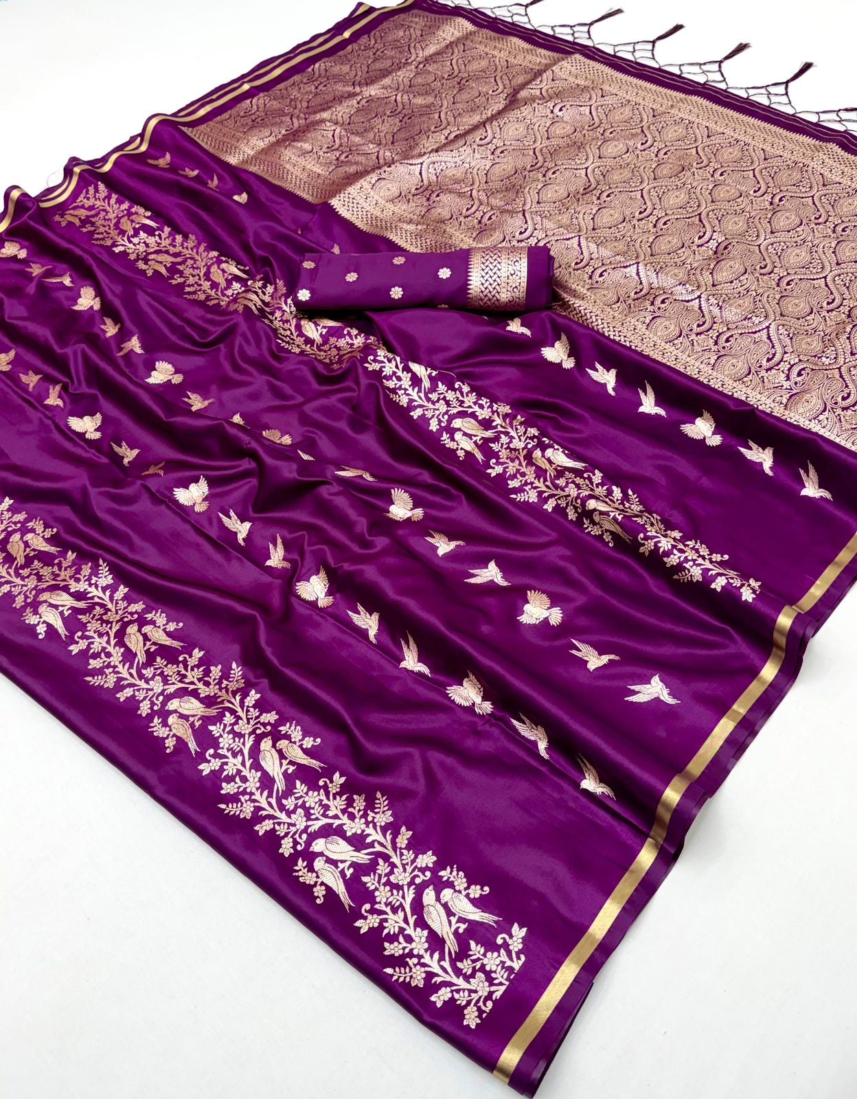 Magenta Satin Silk Readymade/Easy Saree - Panaash Saree