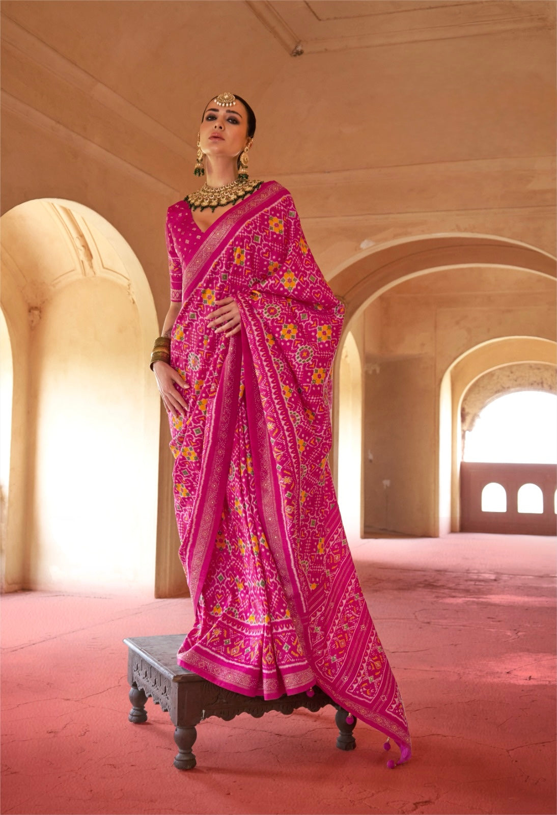 Pink Patola Silk Readymade/Easy Saree