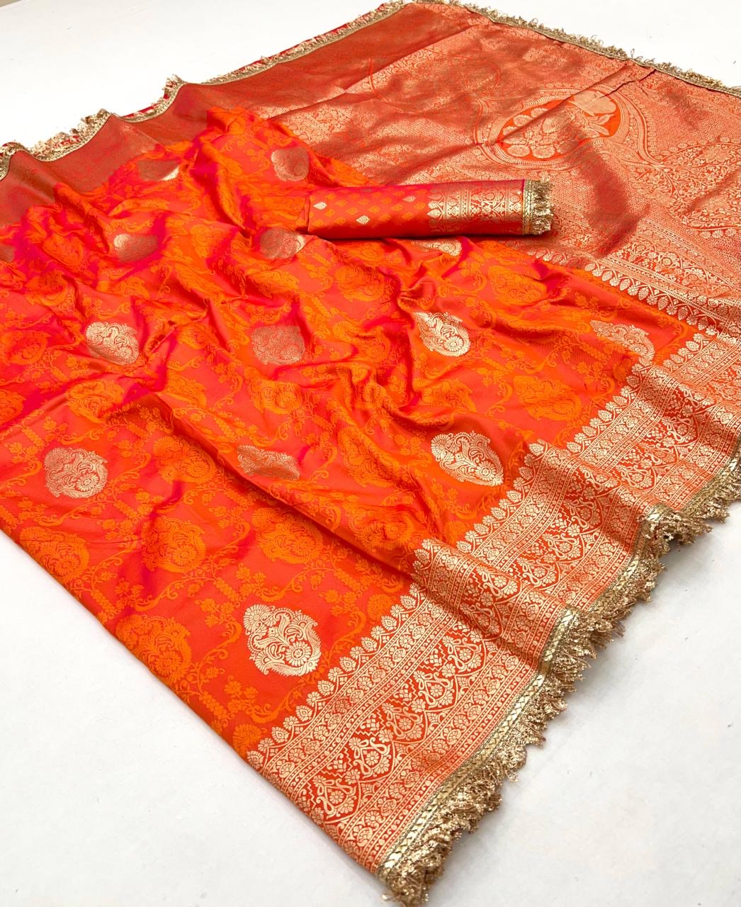 Burnt Orange Banarasi Silk Readymade/Easy Saree