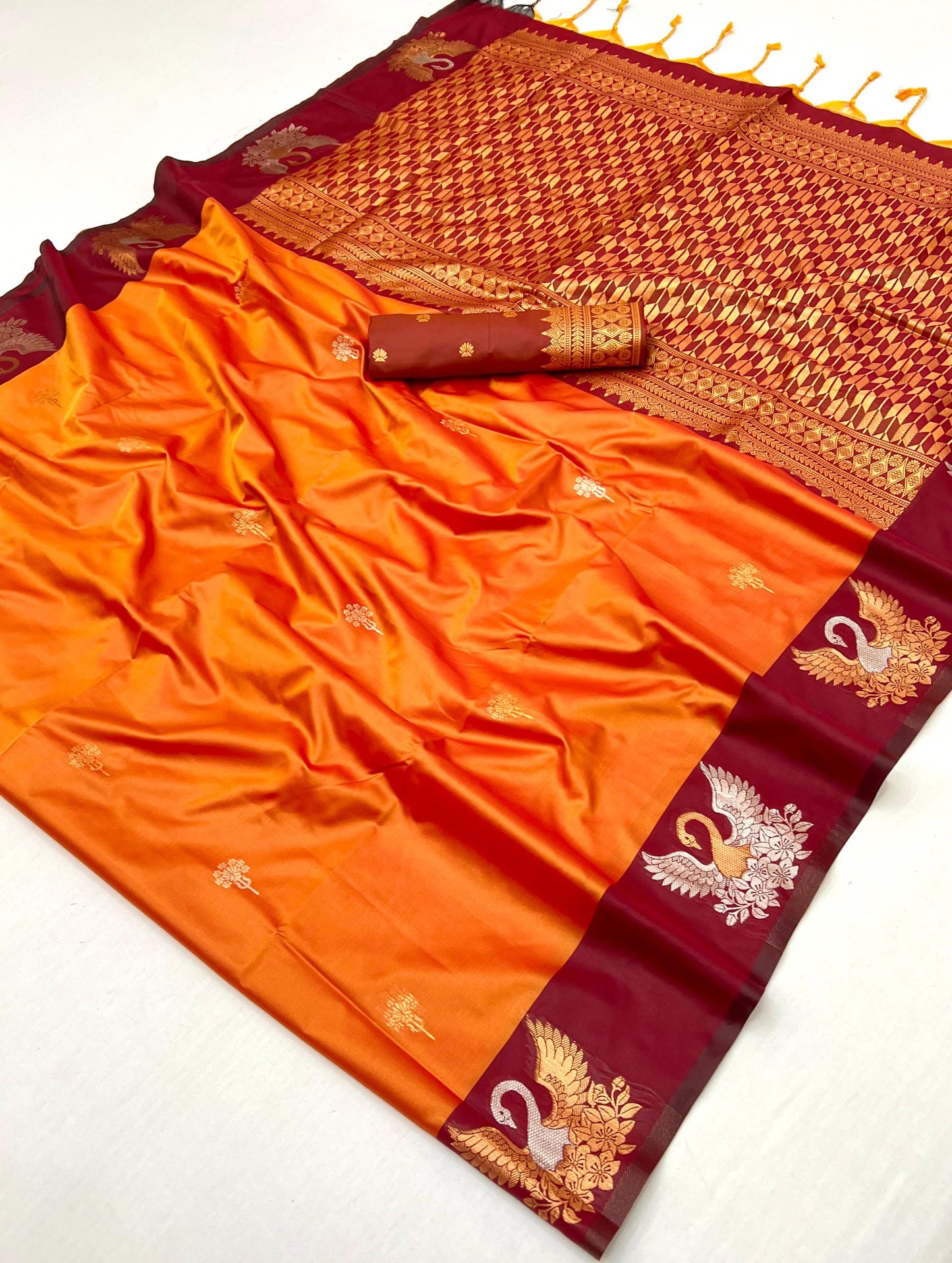 Saffron Orange Readymade/Easy Kanjivaram Saree - Panaash Saree