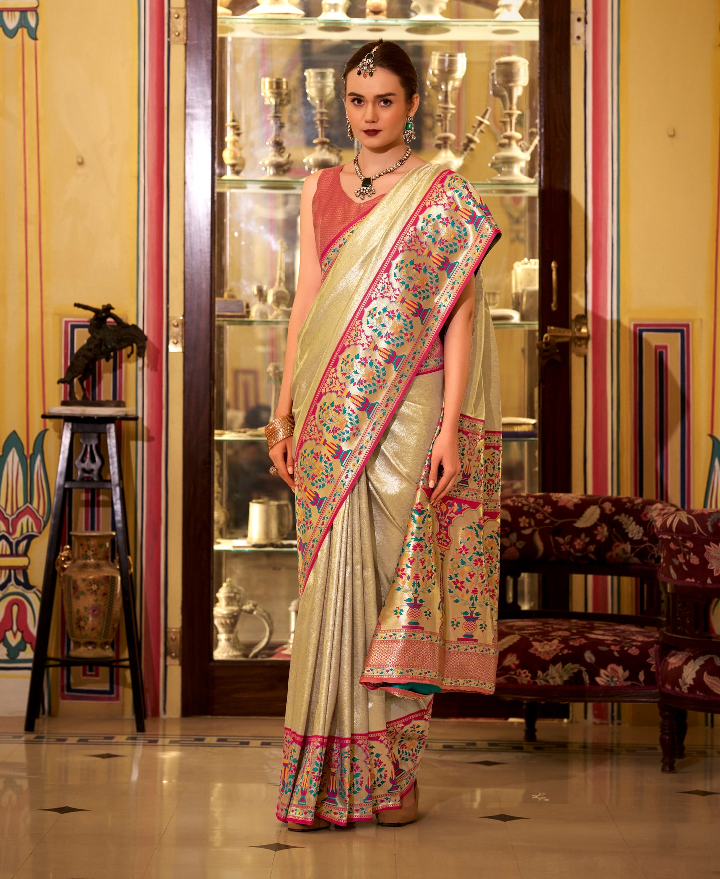 Golden Tissue Banarasi Silk Readymade/Easy Saree