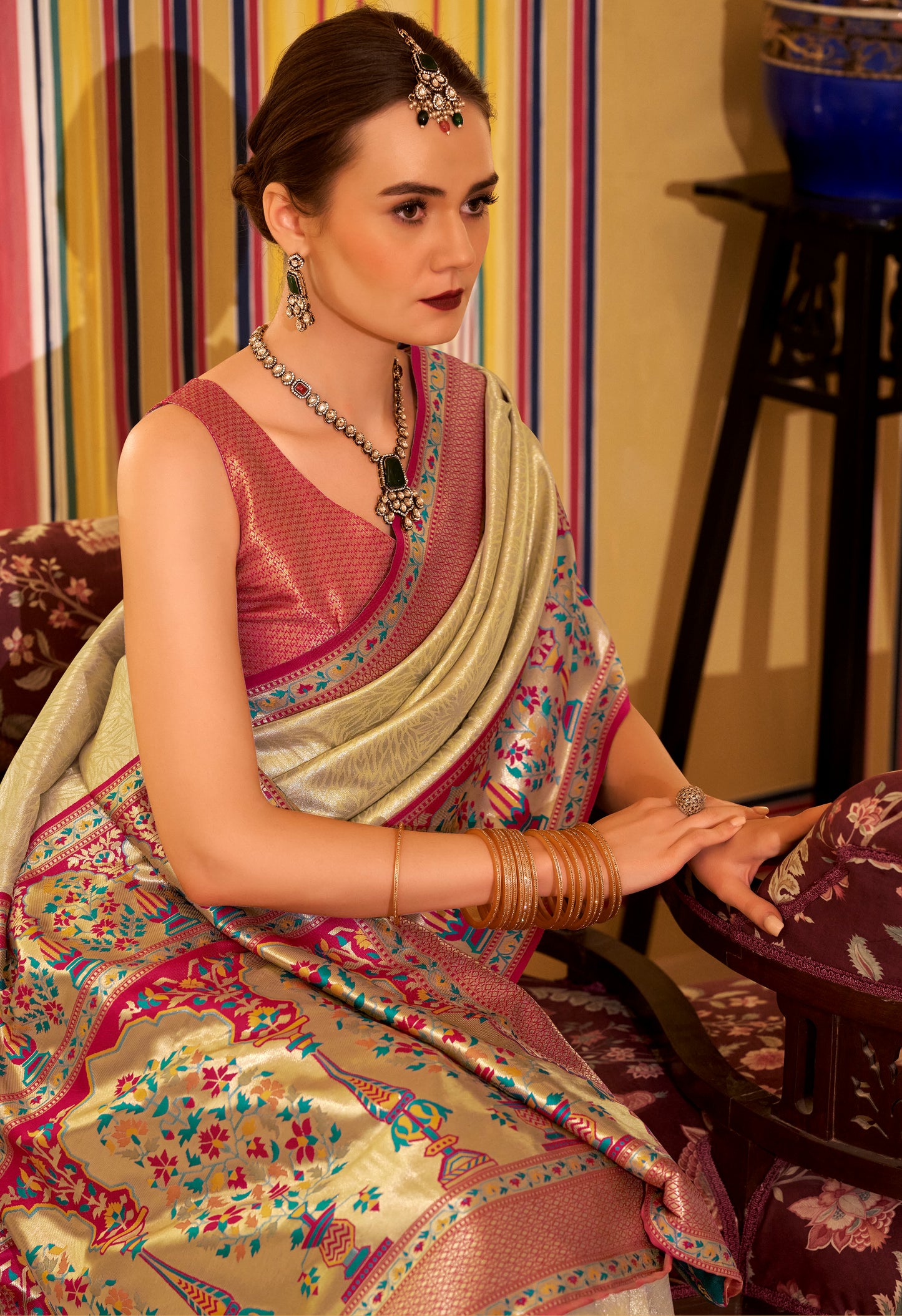 Golden Tissue Banarasi Silk Readymade/Easy Saree