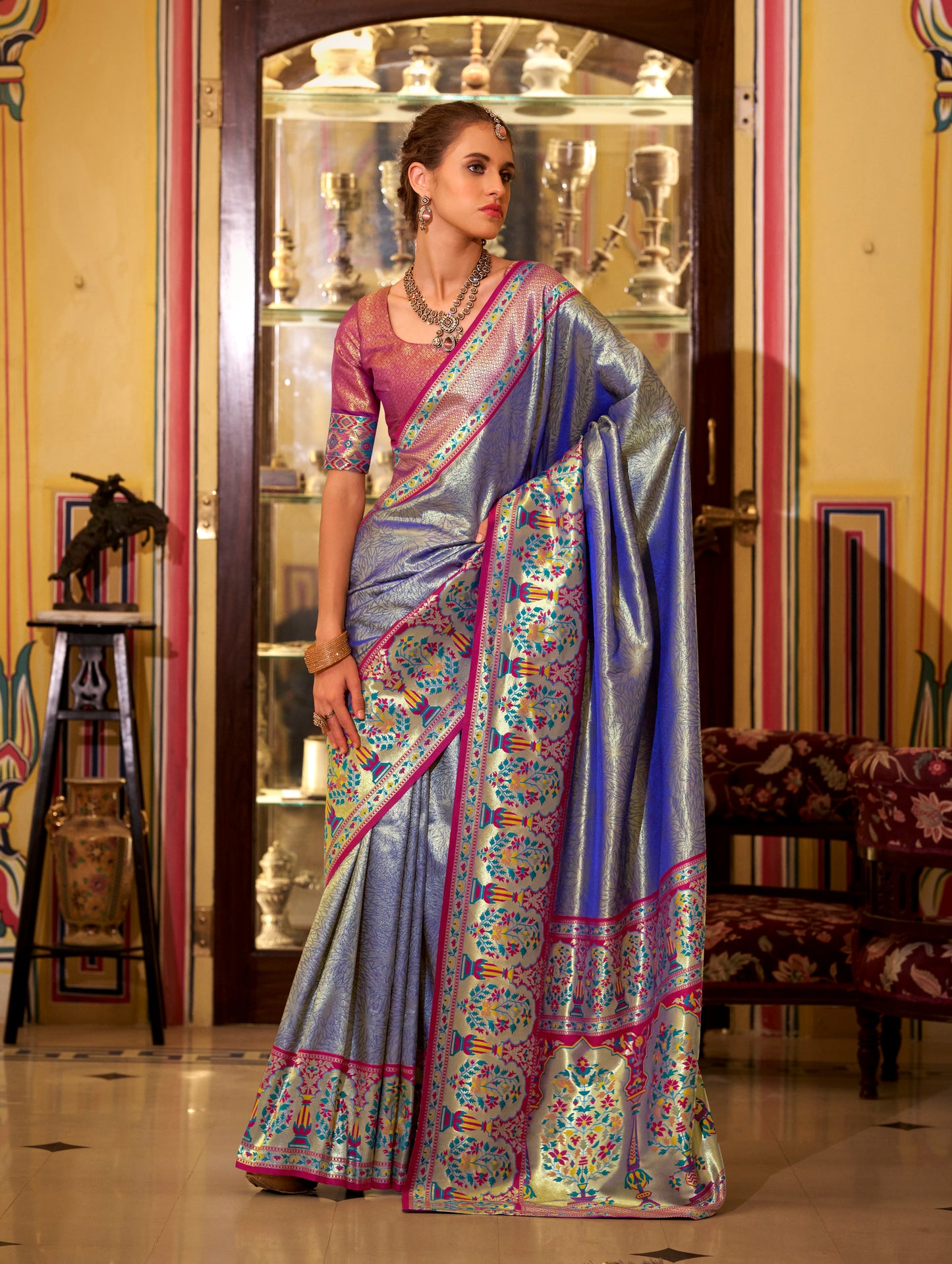 Pastel Purple Tissue Banarasi Silk Readymade/Easy Saree