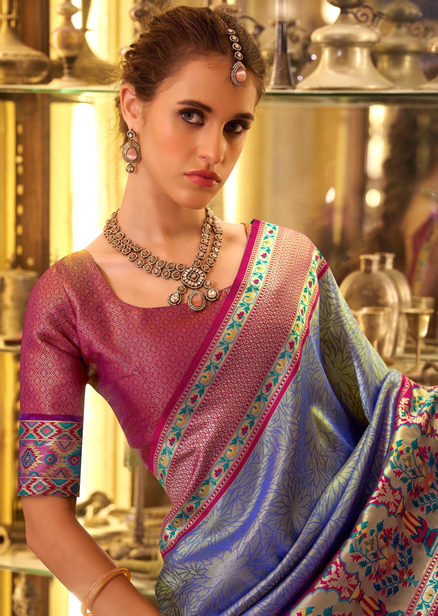 Pastel Purple Tissue Banarasi Silk Readymade/Easy Saree