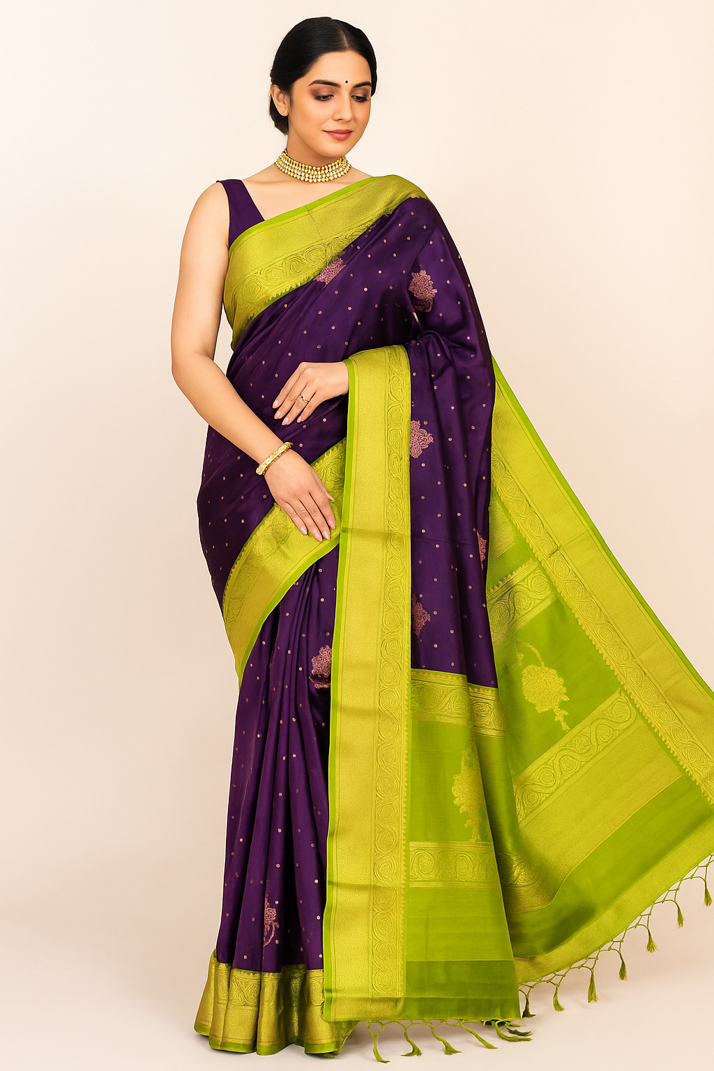 Purple Handloom Pure Coimbatore Silk Readymade/Easy Saree