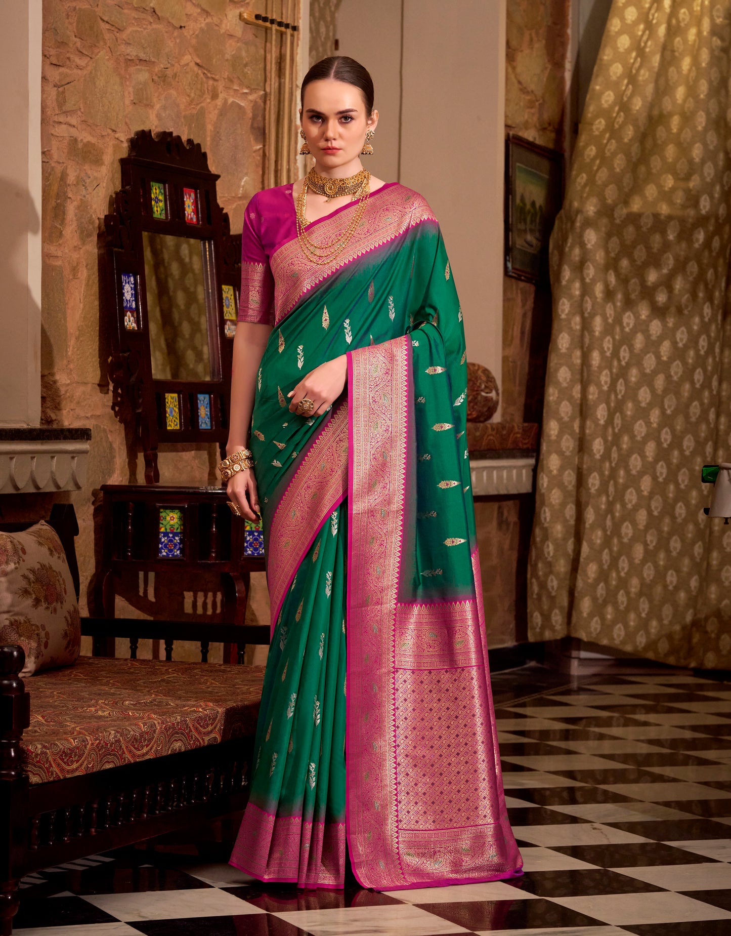 Green Kanjivaram Silk Readymade/Easy Saree
