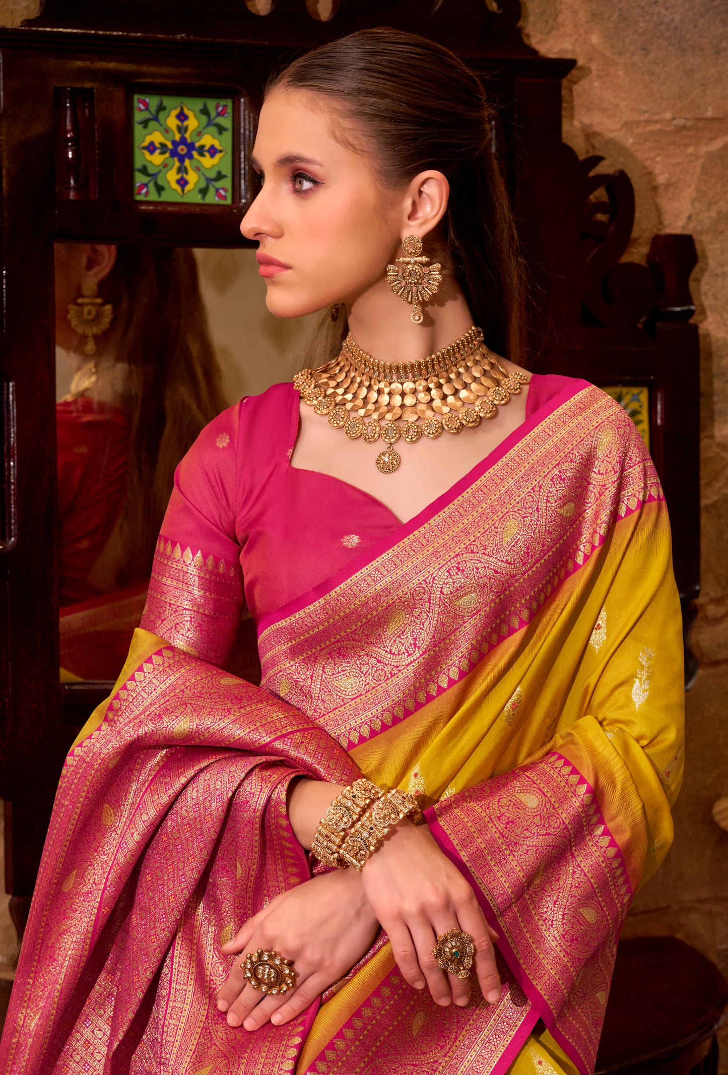 Yellow Kanjivaram Silk Readymade/Easy Saree