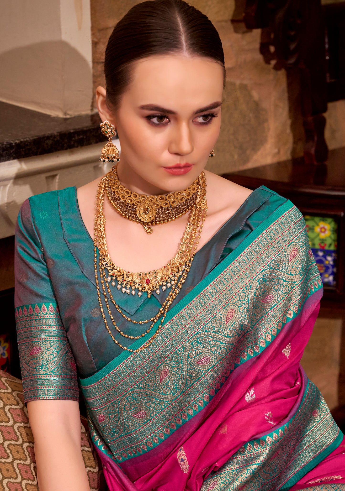 Pink Kanjivaram Silk Readymade/Easy Saree