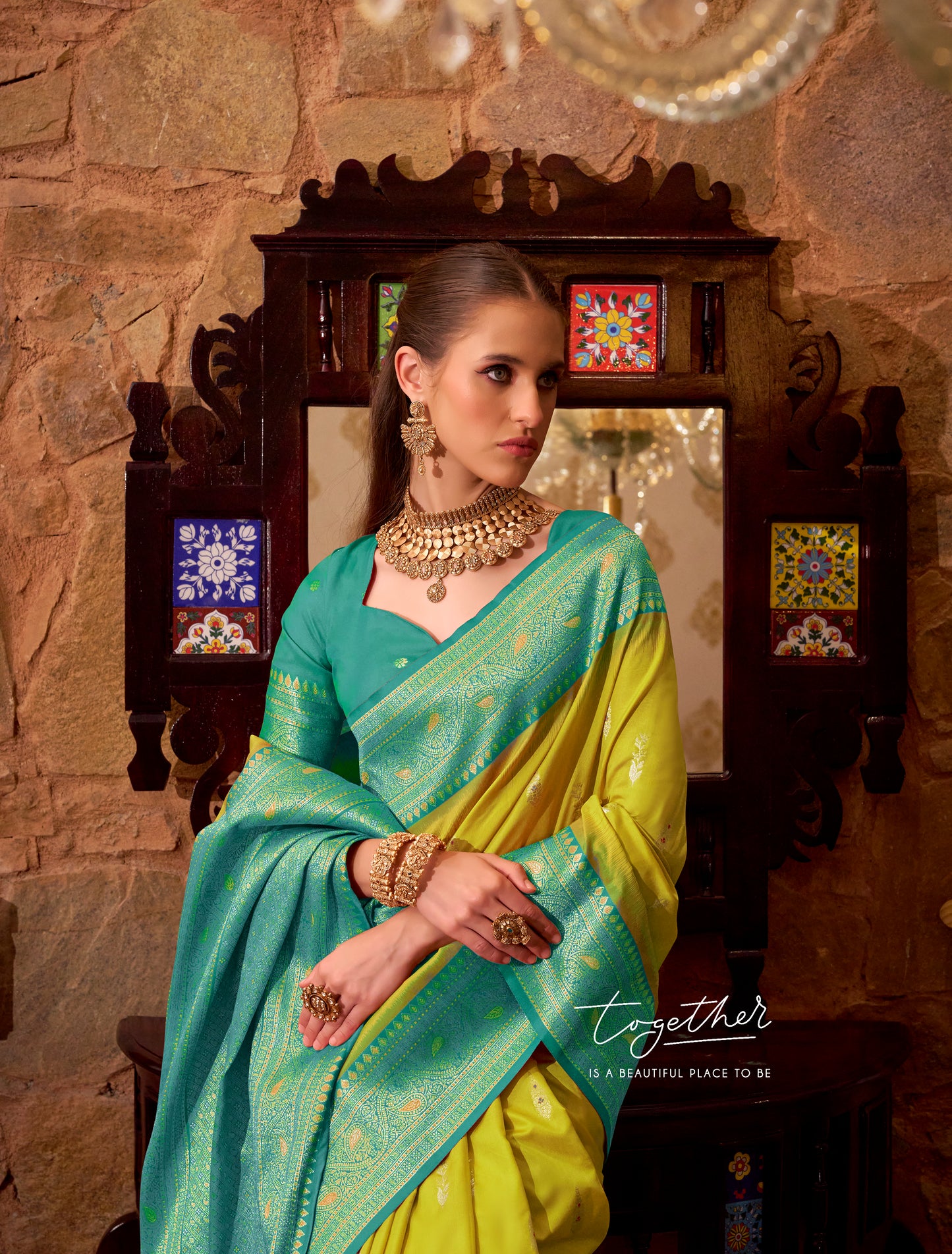 Lime Color Kanjivaram Silk Readymade/Easy Saree