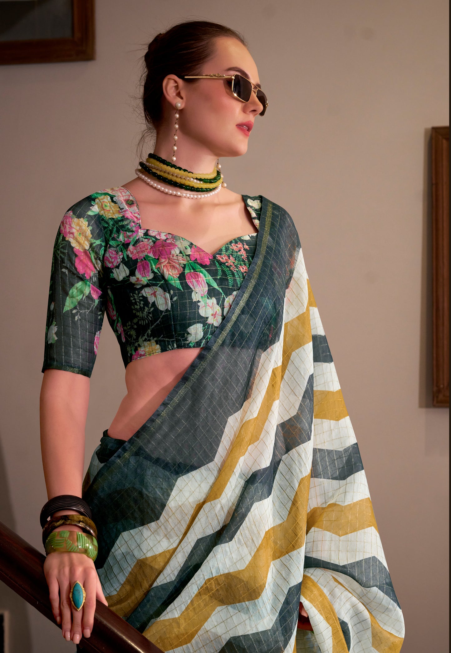 Grey Silk Cotton Office Wear Readymade/Easy Saree