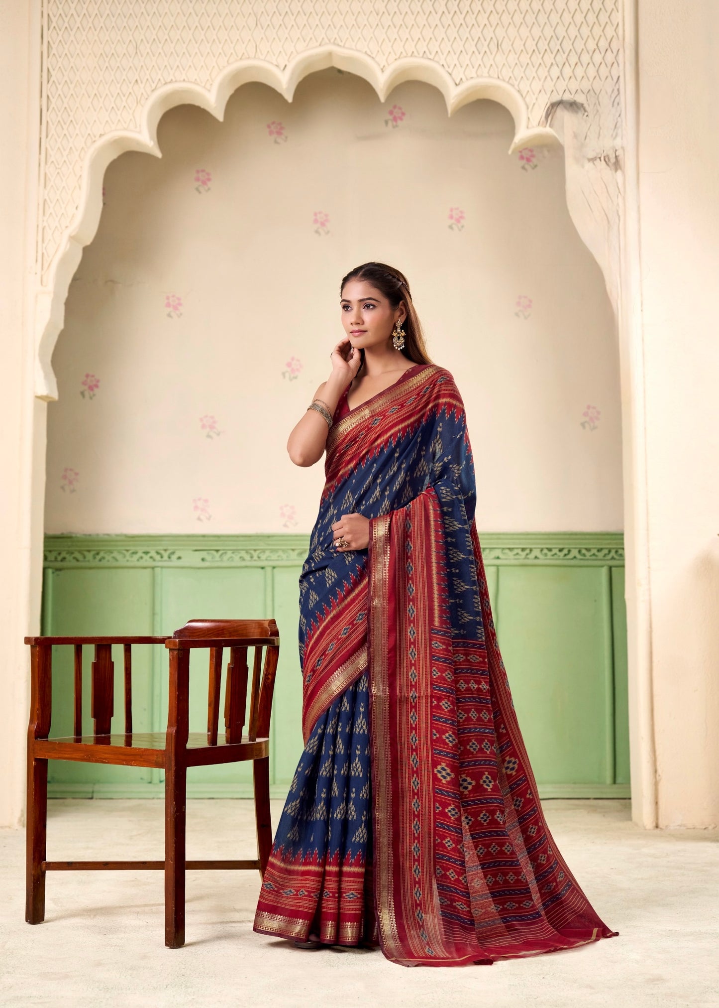 Navy Blue Mul Cotton Easy/Readymade Saree