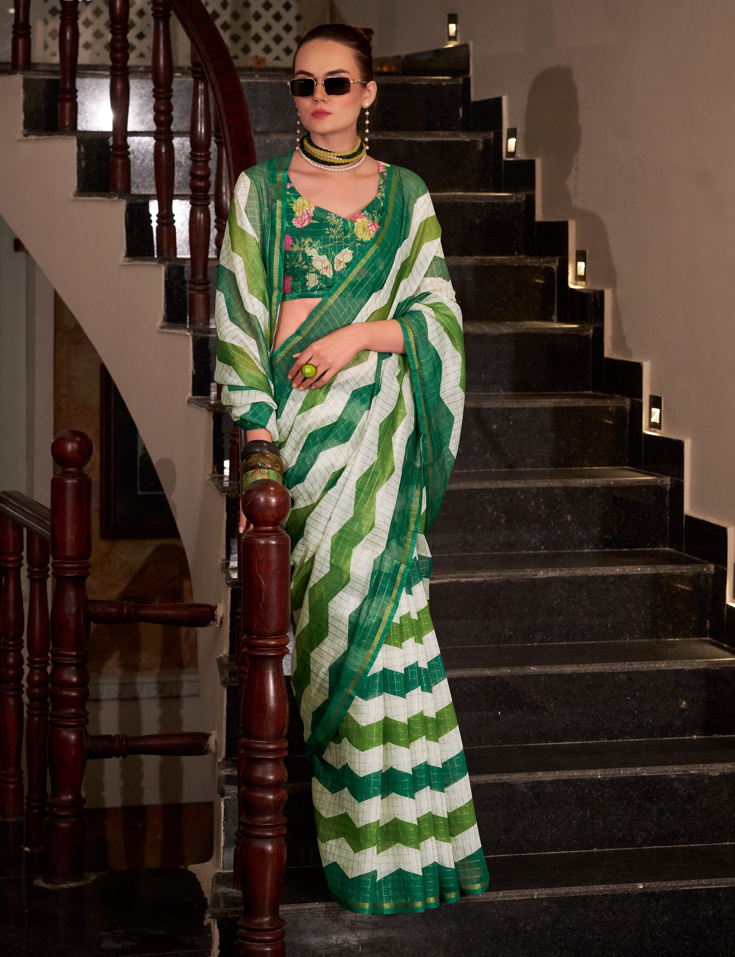 Green Silk Cotton Office Wear Readymade/Easy Saree