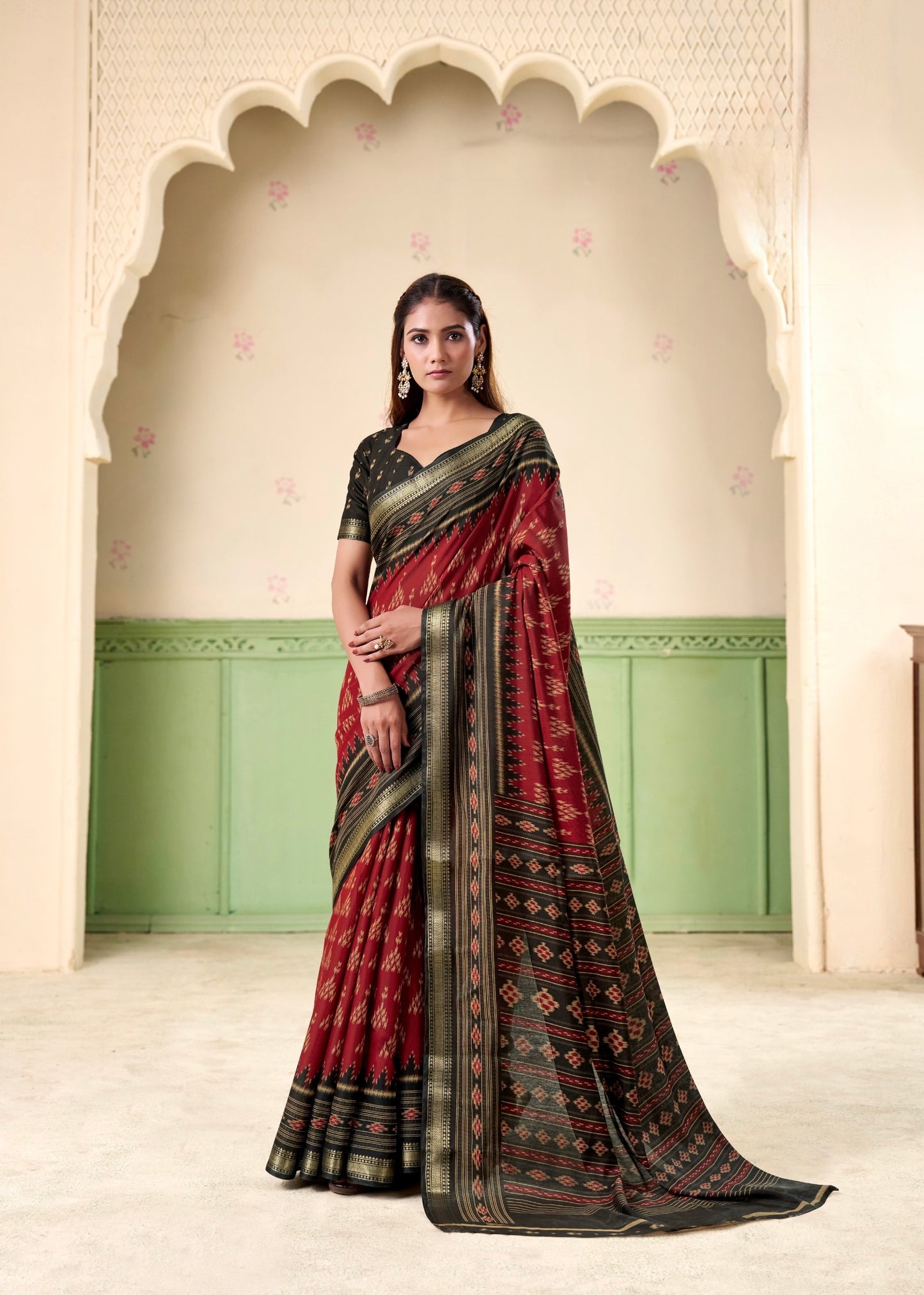Red Mul Cotton Easy/Readymade Saree