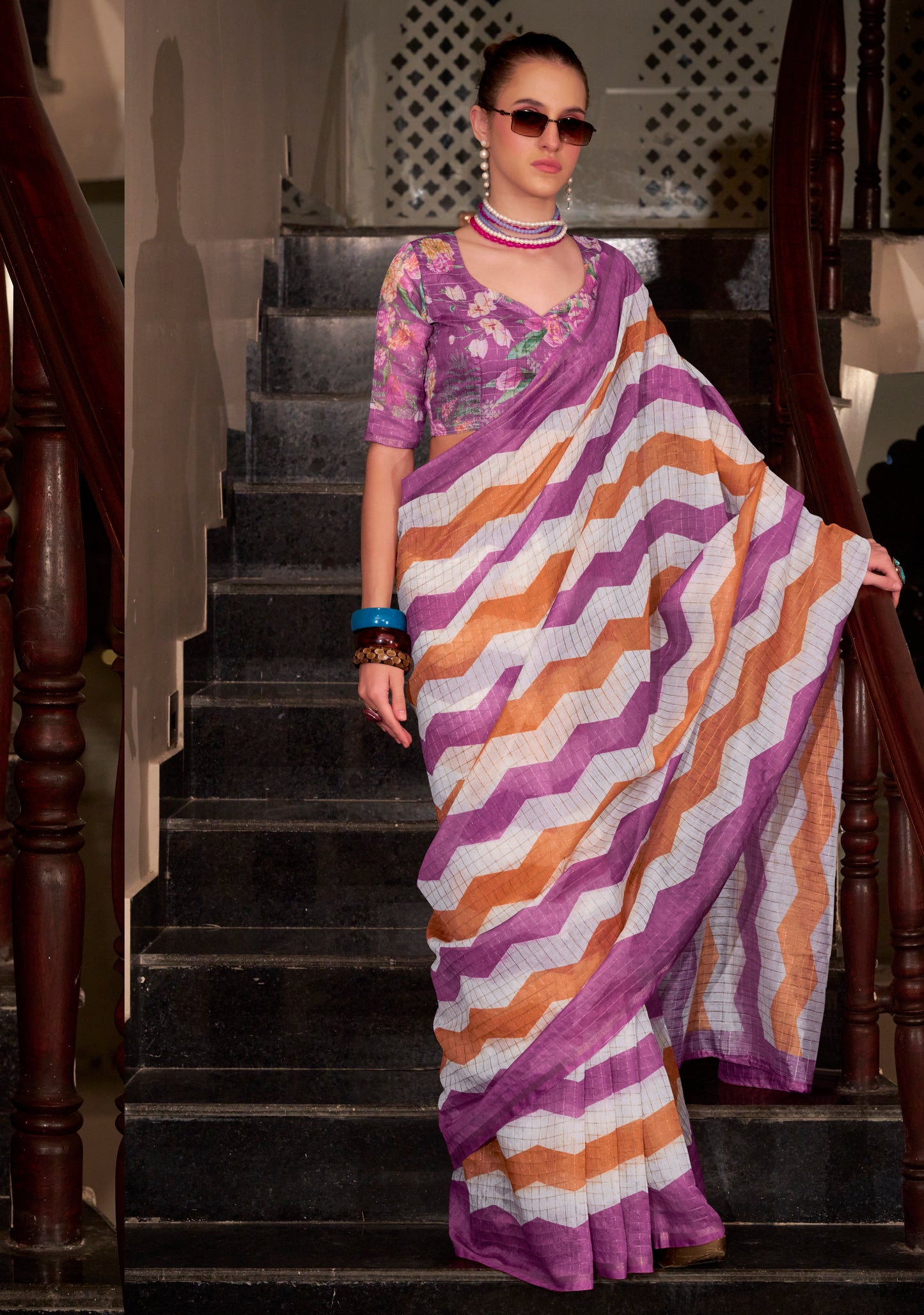 Lavender Silk Cotton Office Wear Readymade/Easy Saree