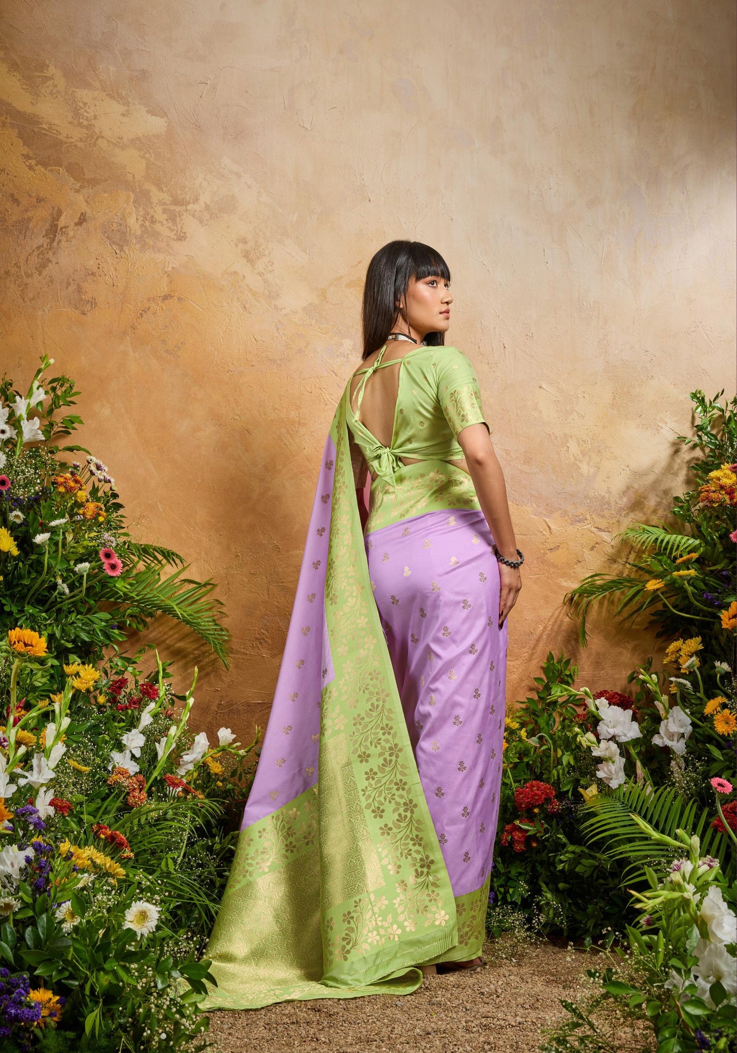 Lavender Kanjivaram Silk Readymade/Easy Saree
