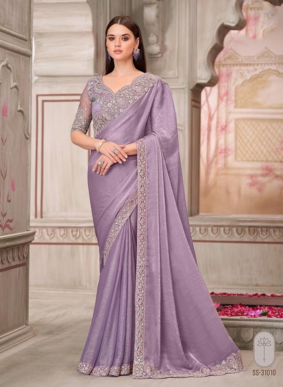 Lavender Color Cocktail Readymade Saree