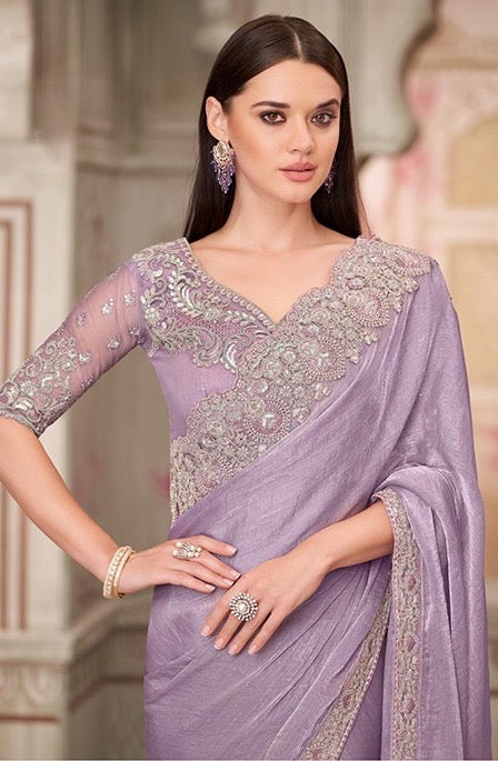 Lavender Color Cocktail Readymade Saree