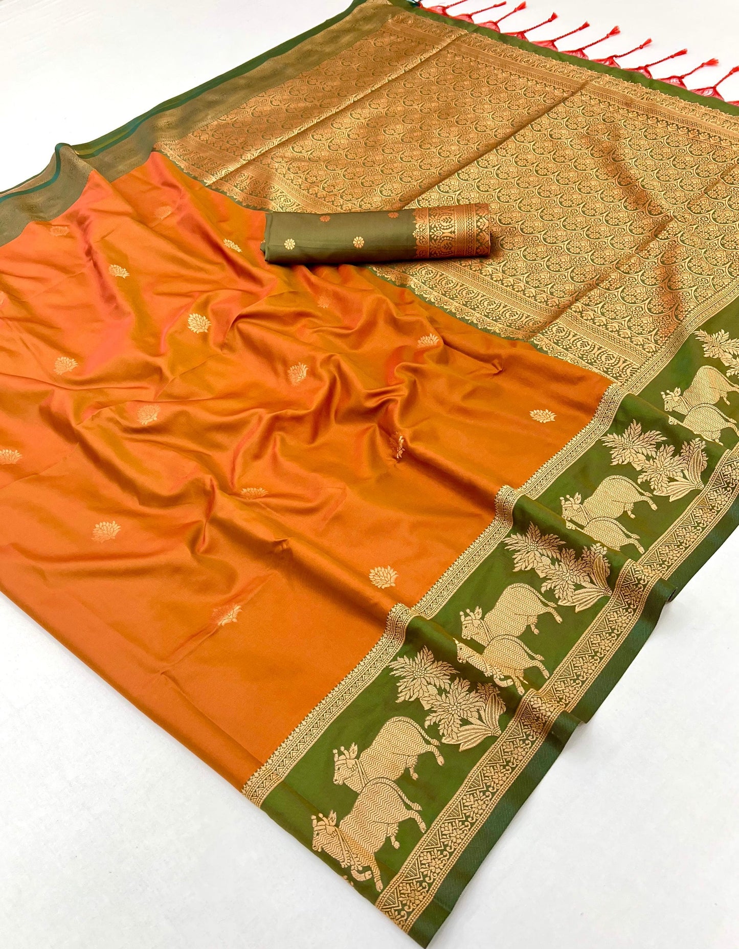 Orange Tone Kanjivaram Silk Readymade/Easy Saree