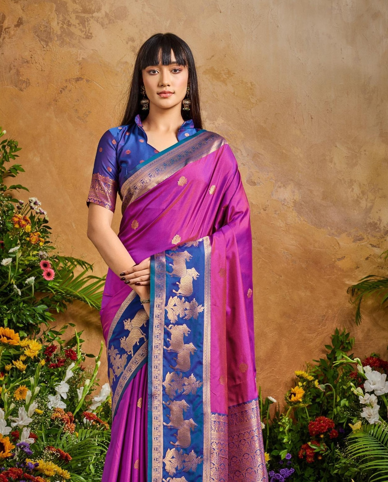 Magenta Tone Kanjivaram Silk Readymade/Easy Saree
